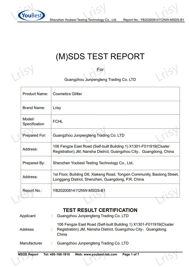 Lrisy Professional Cosmetic Glitter MSDS