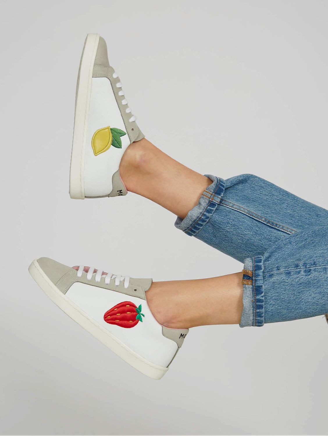 Fruit Vegan Leather Embroidered Sneakers | White & Grey