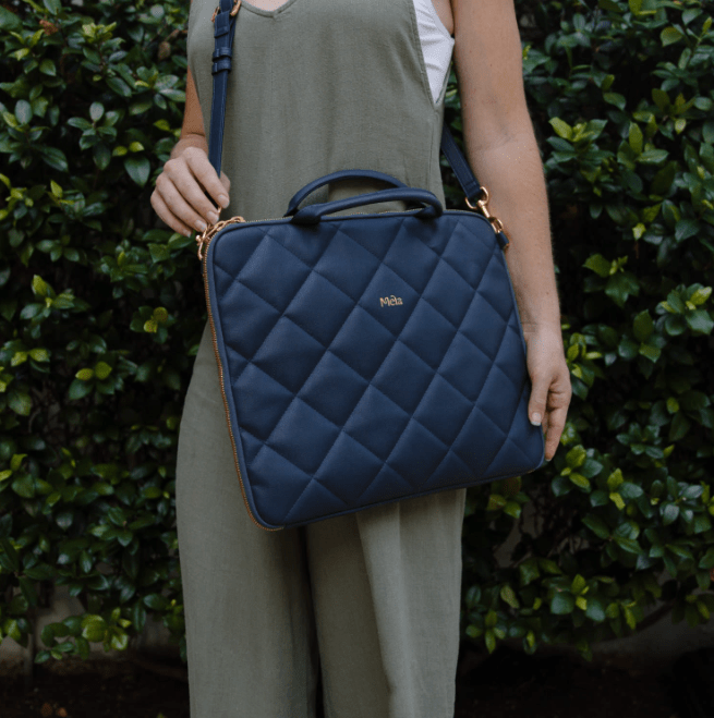 Hannah Apple Leather Vegan Laptop Case | Navy