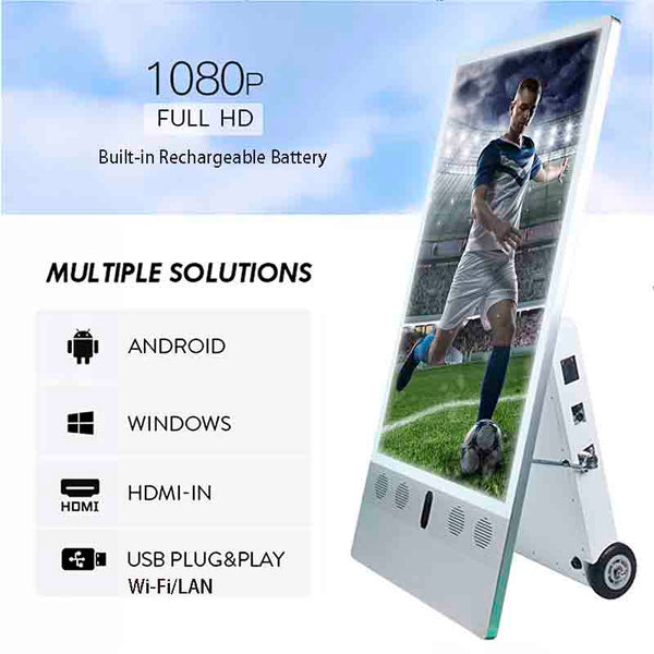 Outdoor Waterproof Standalone Foldable Portable Advertising Battery Powered Digital Signage LCD Poster Screen Display