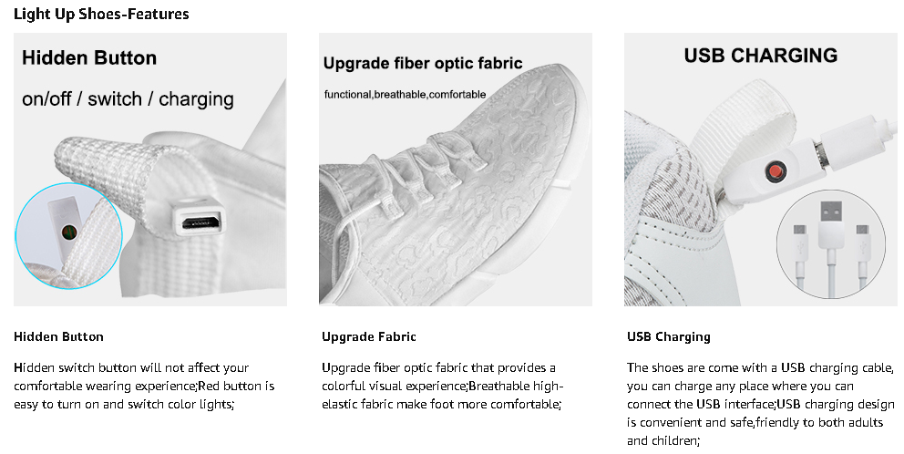 Los zapatos LED de fibra óptica Leadleds iluminan las zapatillas de deporte con carga USB zapatos luminosos intermitentes