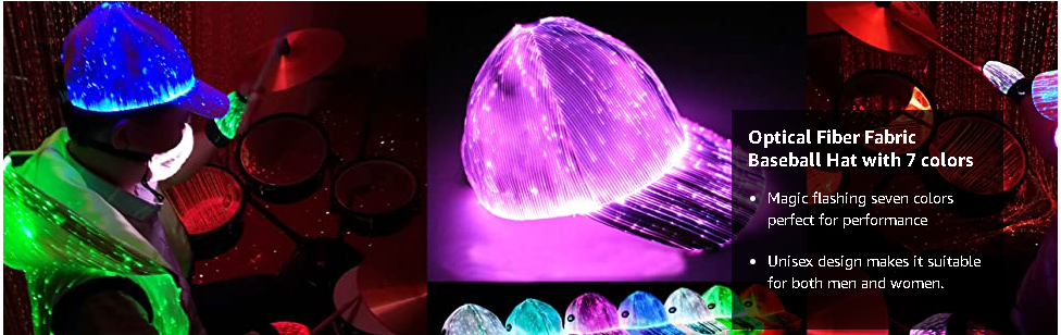 Blinkende Baseballmütze aus optischem Faserstoff, leuchtet, lumineszierende Faser, leuchtet in 7 Farben