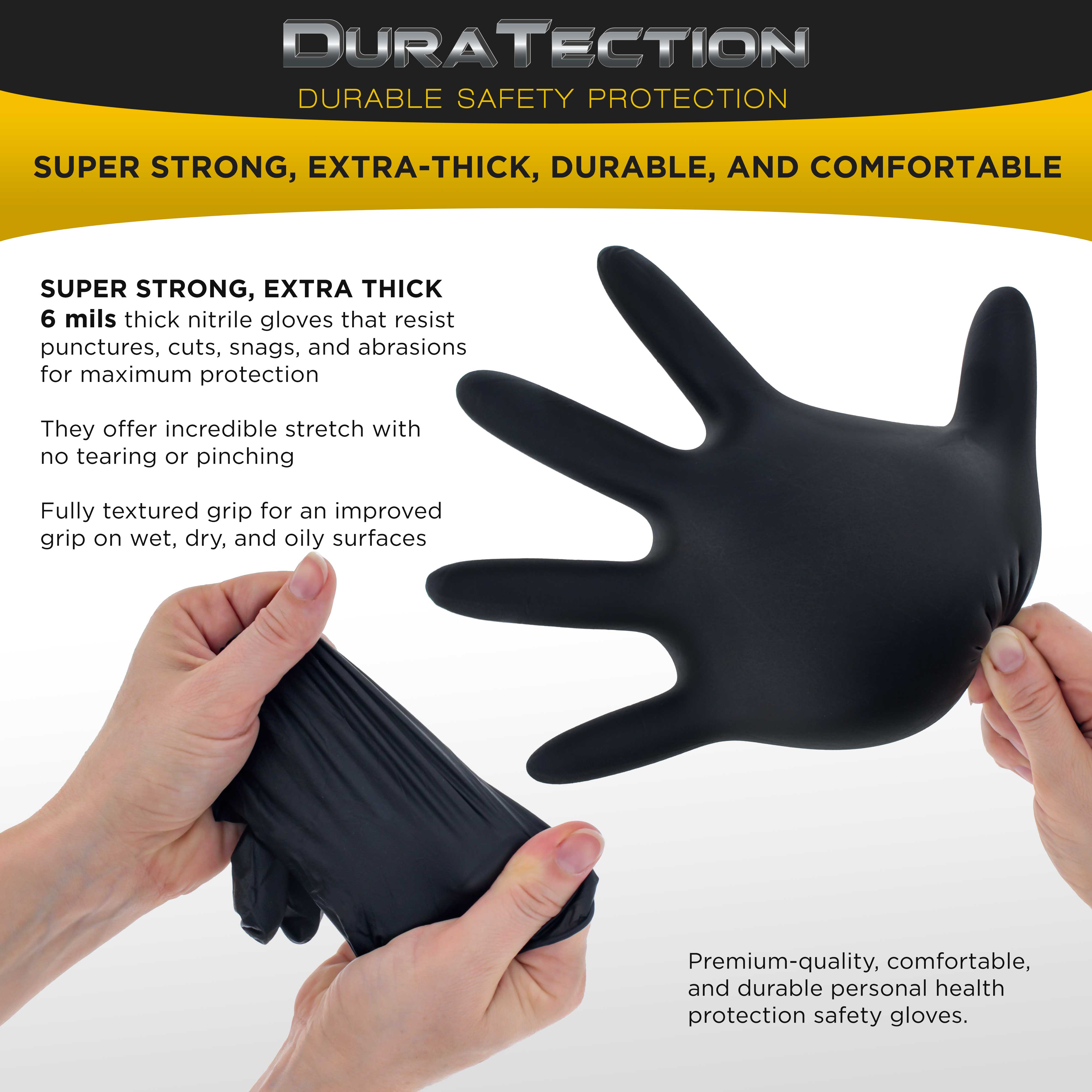 HD Black Nitrile Disposable Gloves, 3 Boxes of 100, Size Large, 6 Mil - Latex Free, Powder Free, Textured Grip, Food Safe