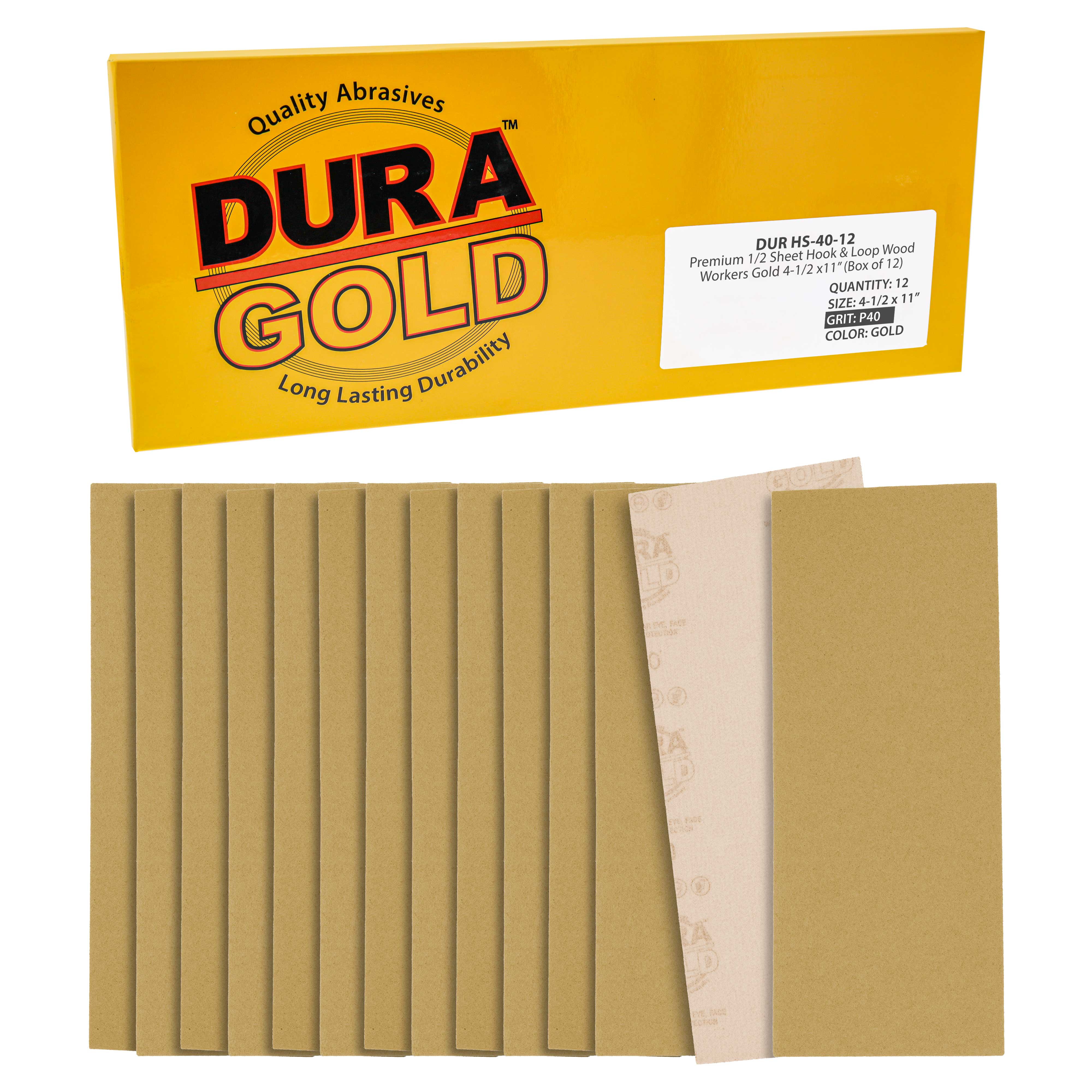 40 Grit - 1/2 Sheet Size Wood Workers Gold, 4-1/2