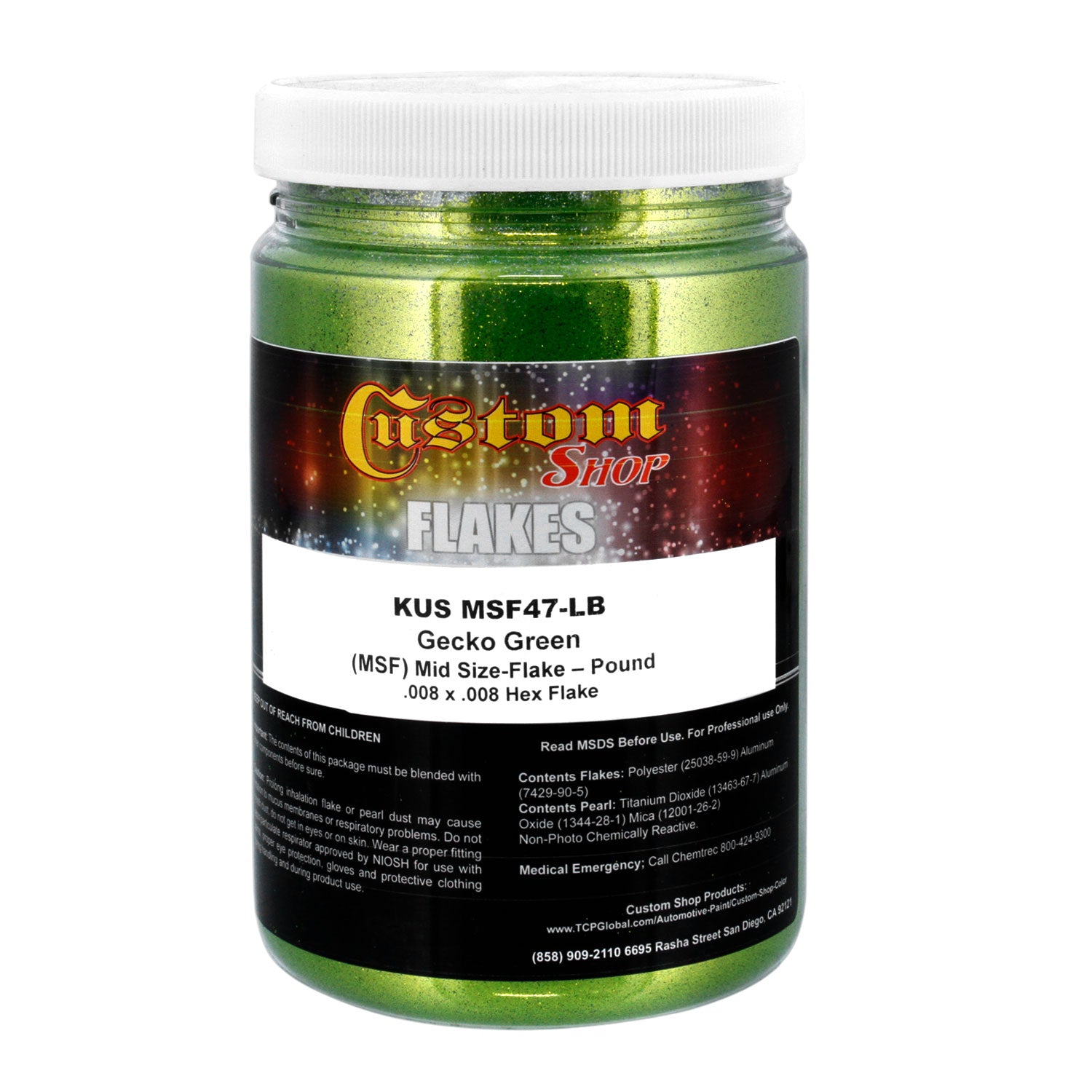 Gecko Green - Medium Size Flake (MSF) .008x.008 Hex, 1 lb Package