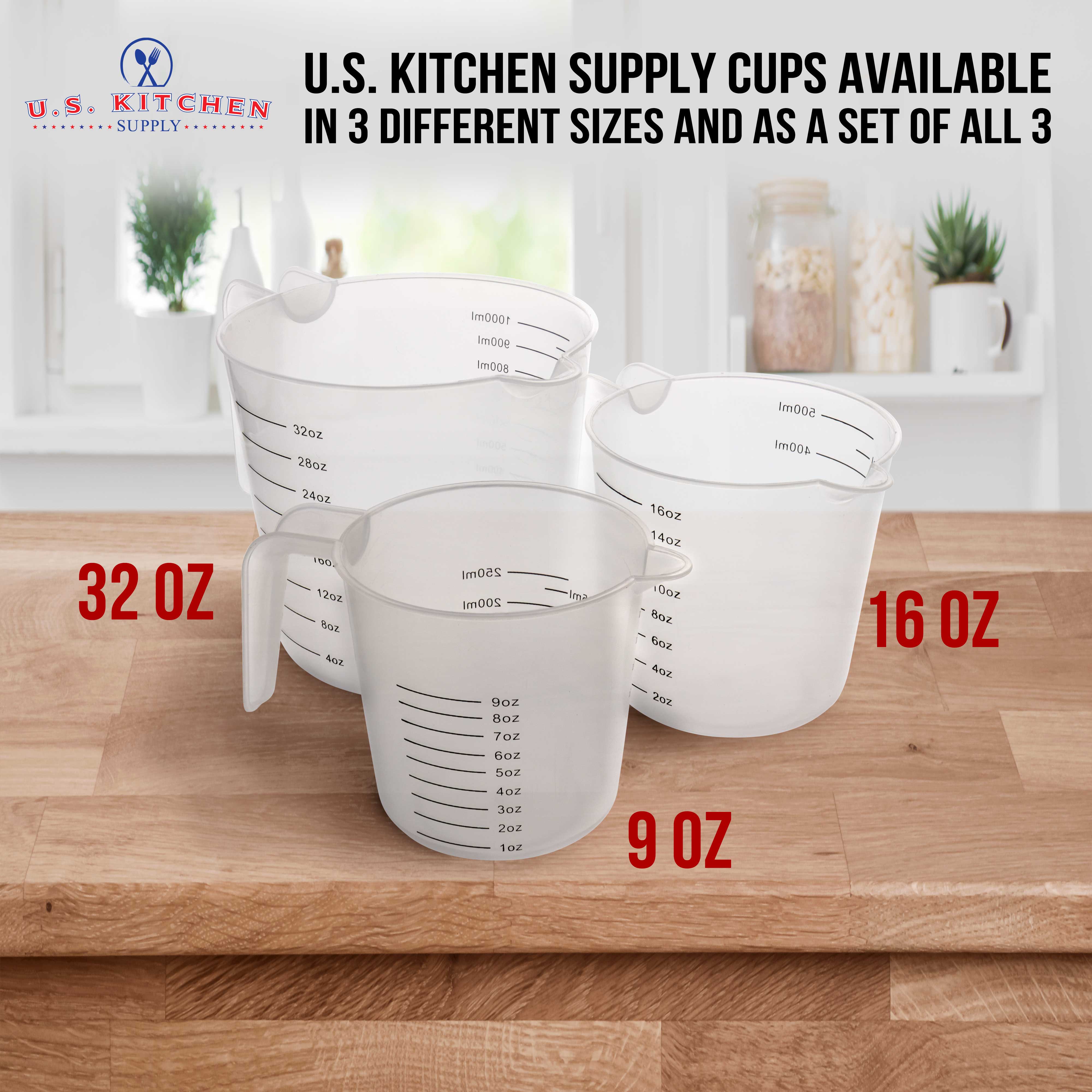 U.S. Kitchen Supply? - Set of 3 Plastic Graduated Measuring Cups with Pitcher Handles - 1, 2 and 4 Cup Capacity, Ounce ML Markings - Measure, Mix, Pour