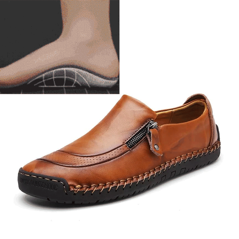 Libiyi Men Hand Stitching Zipper Slip-ons Leather Shoes | Libiyi