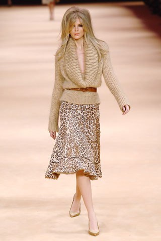 Alexander McQueen Fall 2005 Runway Look 17 Leopard Skirt with Fur Trim