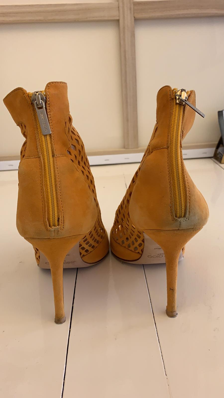 Jimmy Choo Mustard Yellow Detroit Lasercut Suede Ankle Boots