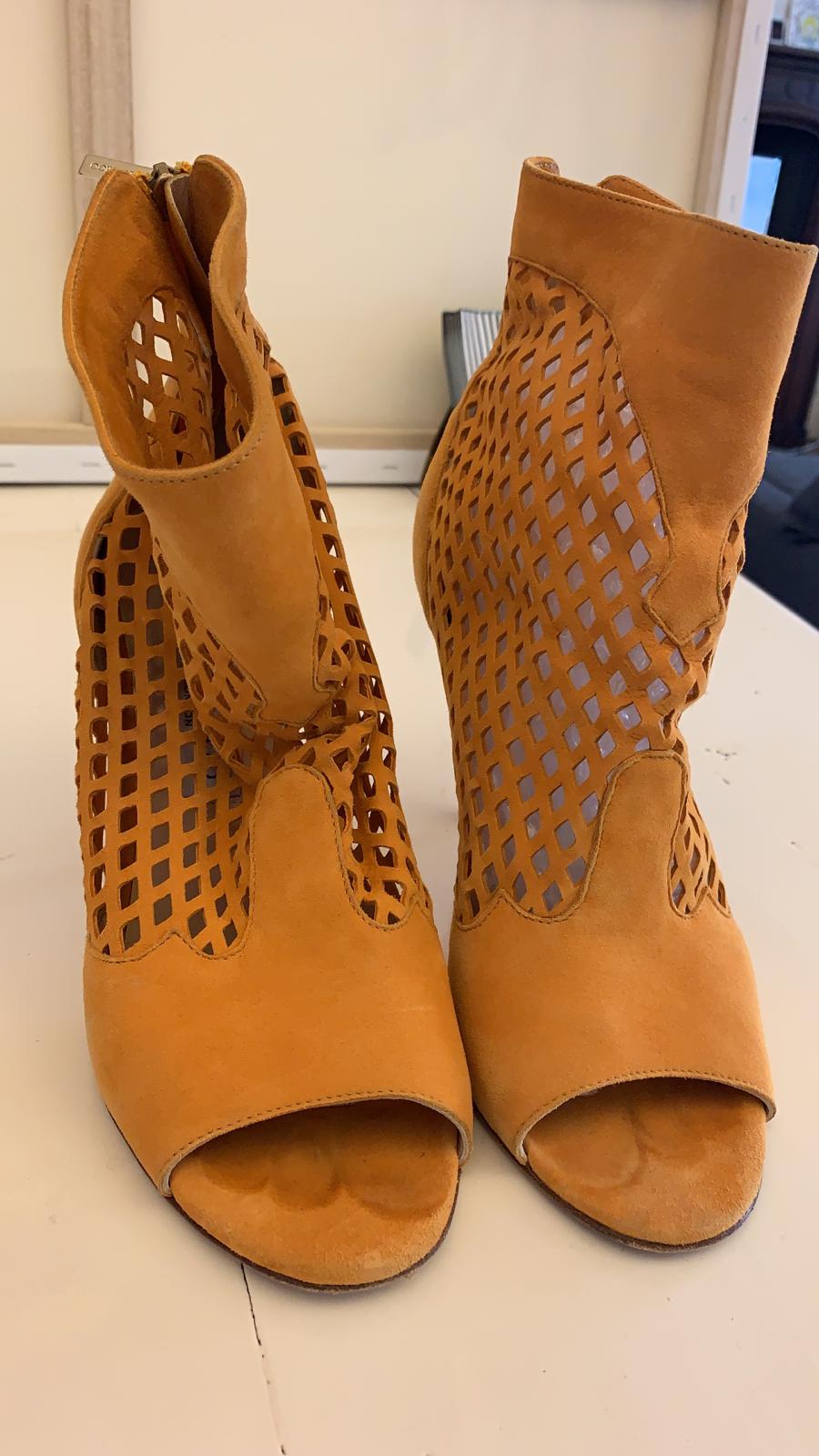 Jimmy Choo Mustard Yellow Detroit Lasercut Suede Ankle Boots