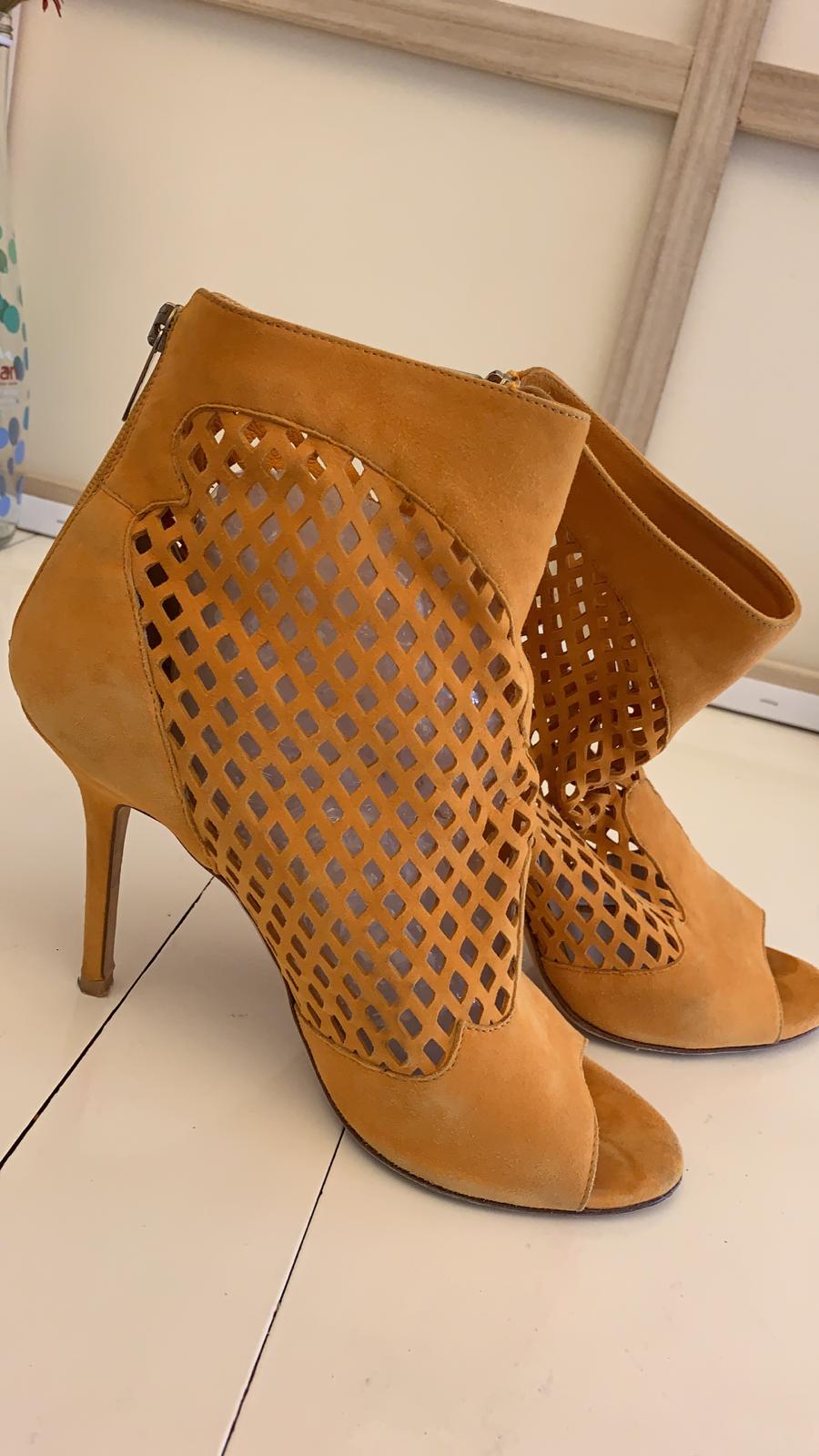 Jimmy Choo Mustard Yellow Detroit Lasercut Suede Ankle Boots