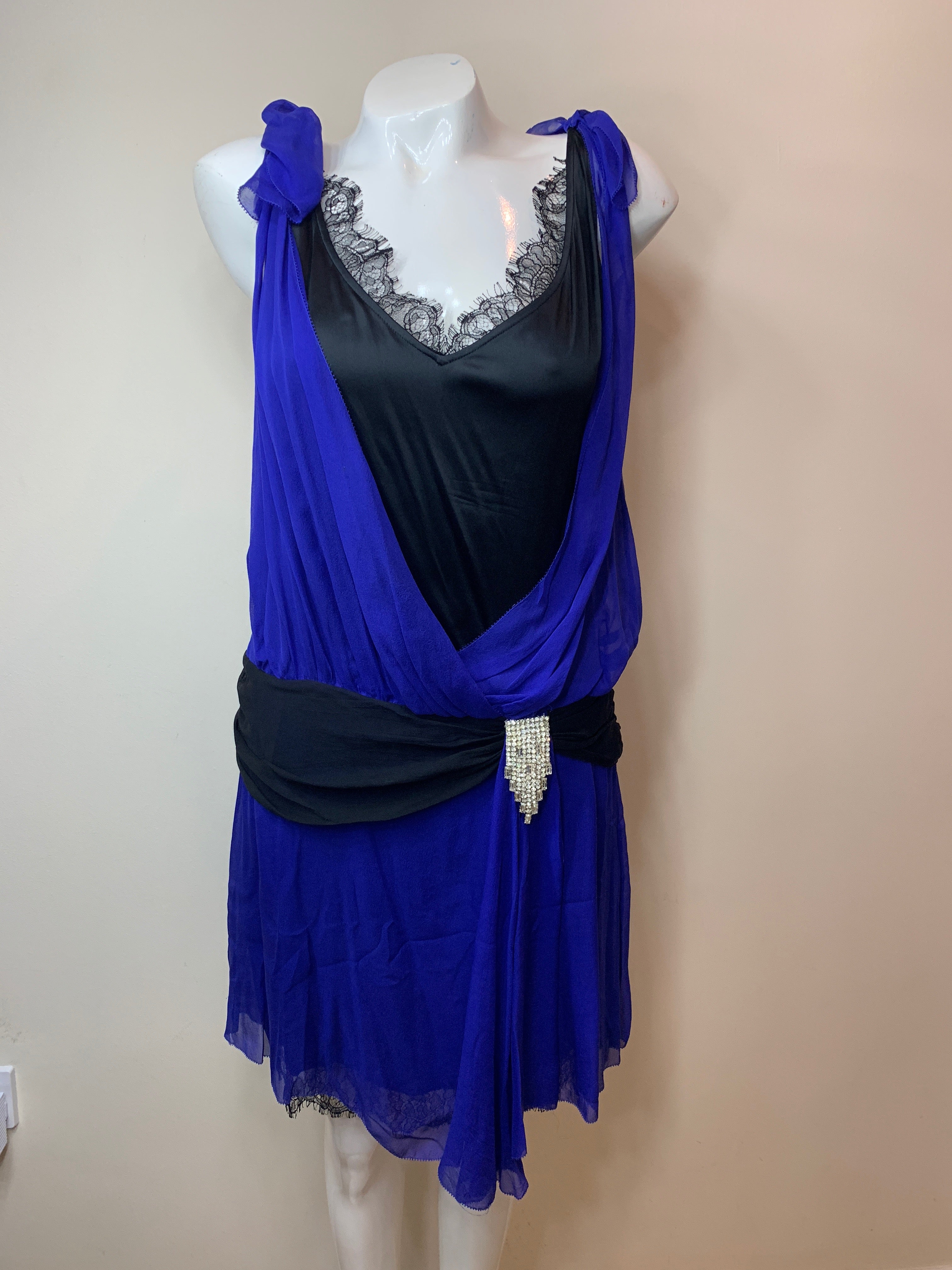 DVF ( Diane Von Furstenberg) Royal Blue Dress with Black Slip and Crystal Embellishment