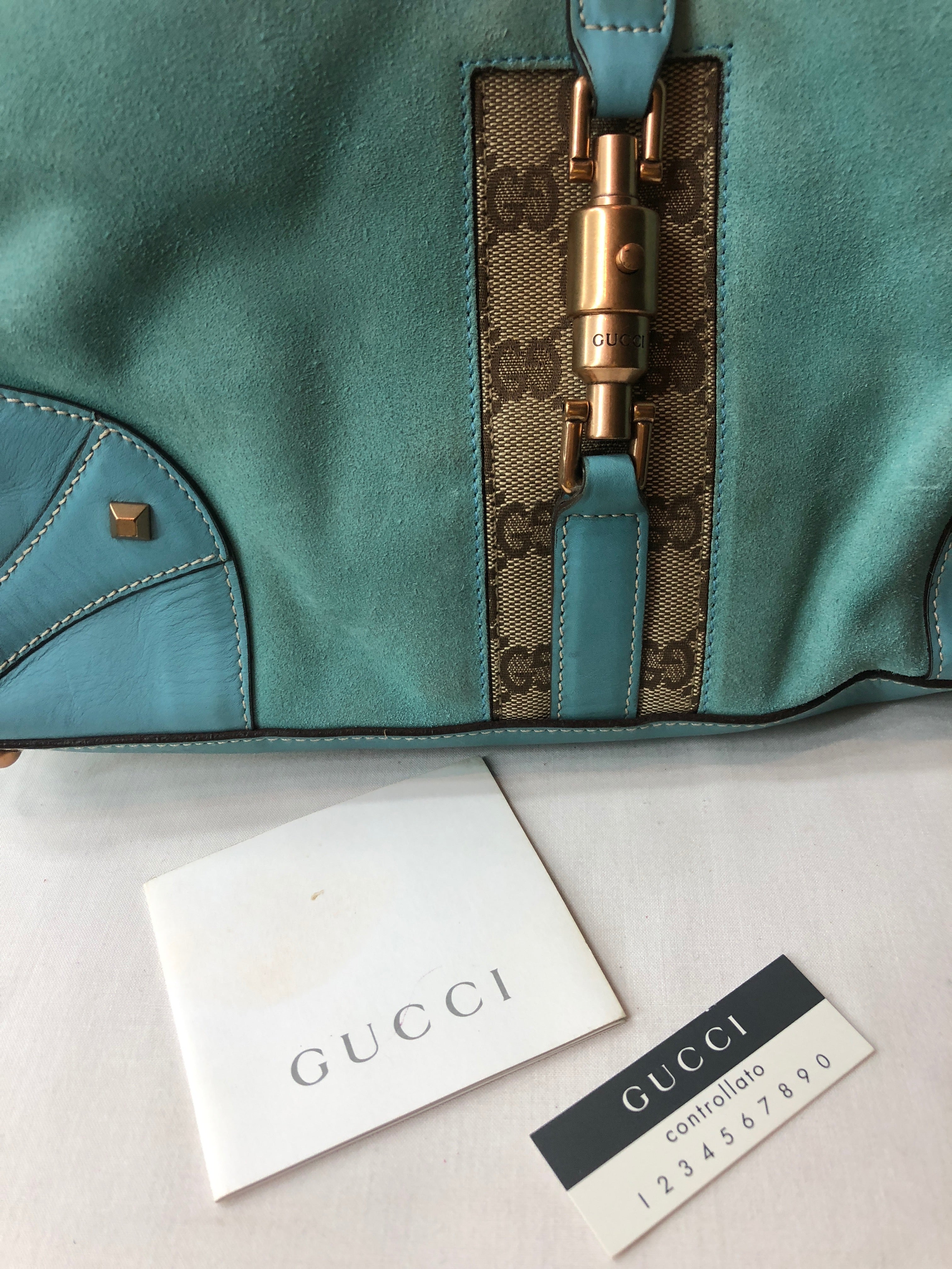 Gucci Turquoise GC Canvas and Suede Jackie O Hobo