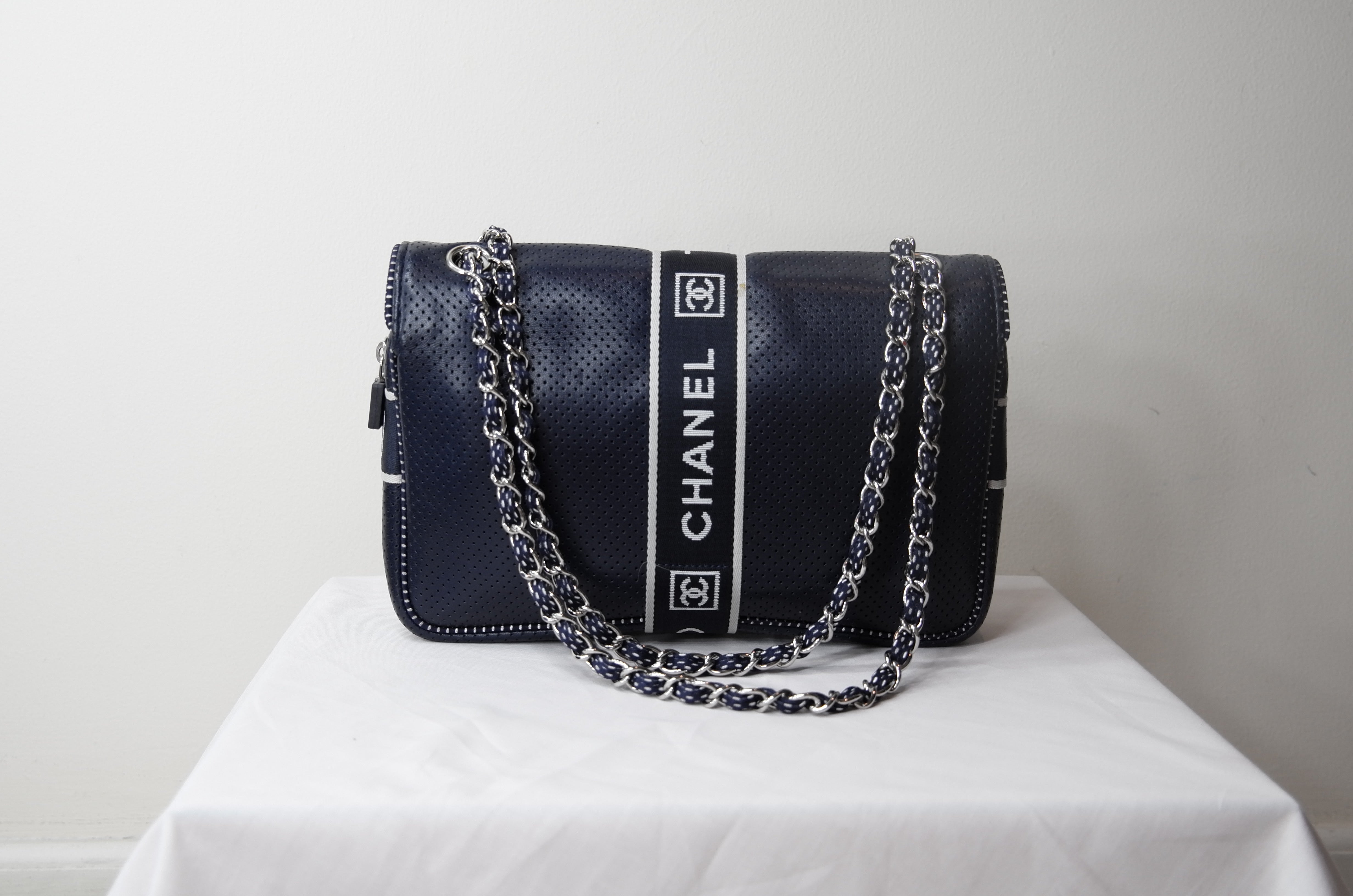 Chanel Blue Leather Sport Flap Bag