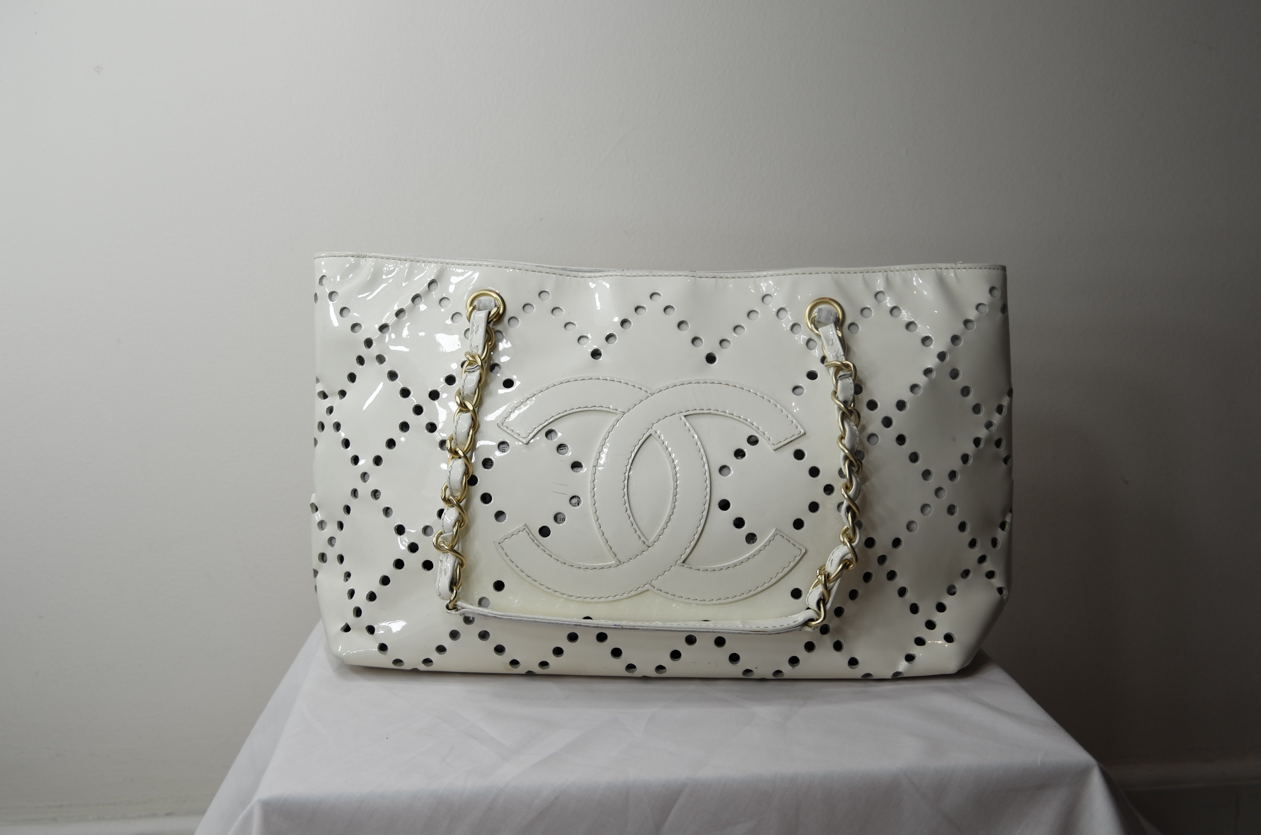 Chanel Large White Patent Leather Tote