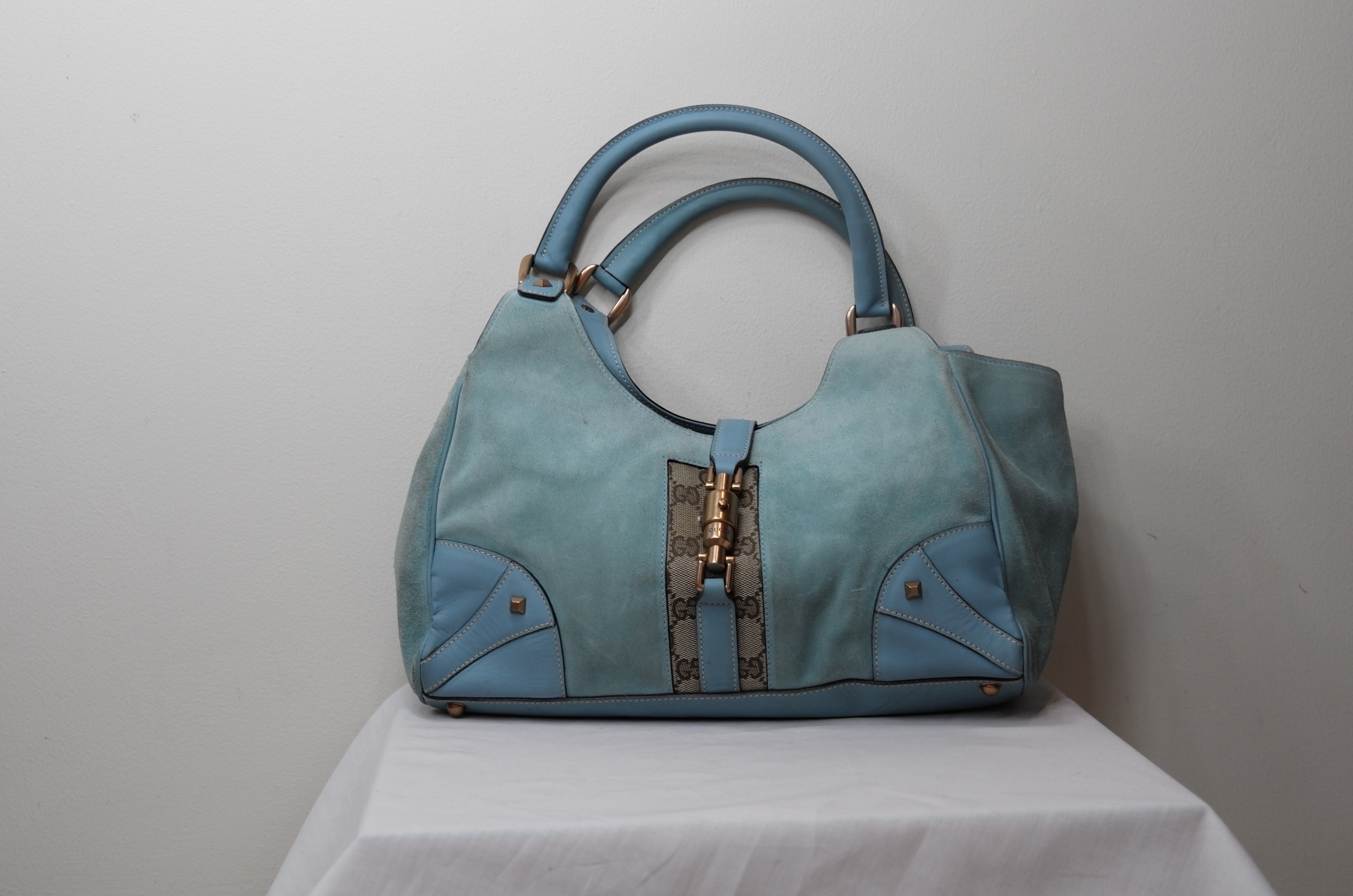 Gucci Turquoise GC Canvas and Suede Jackie O Hobo
