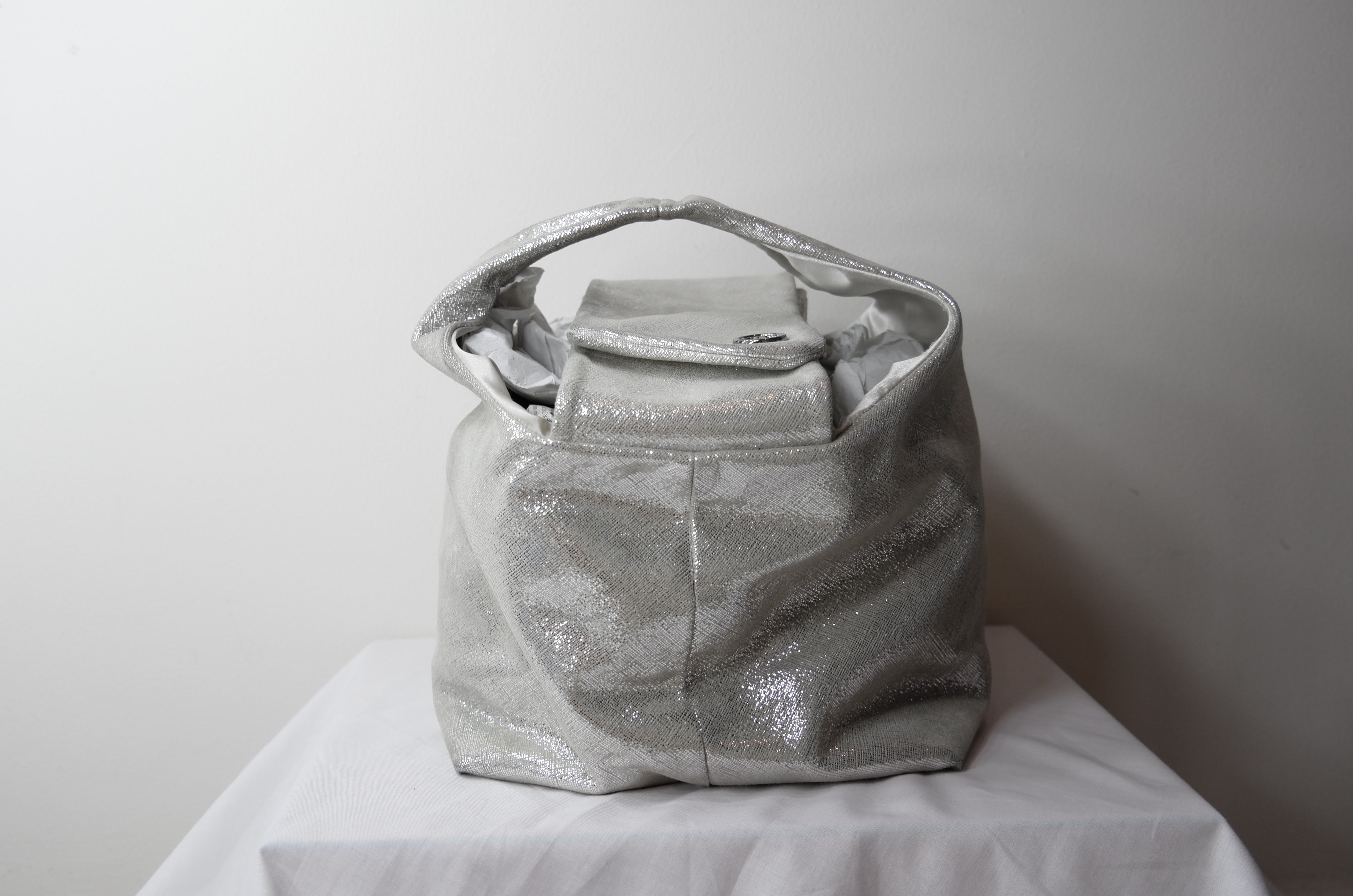 Chanel Bucket Bag in Silver Metallic Leather