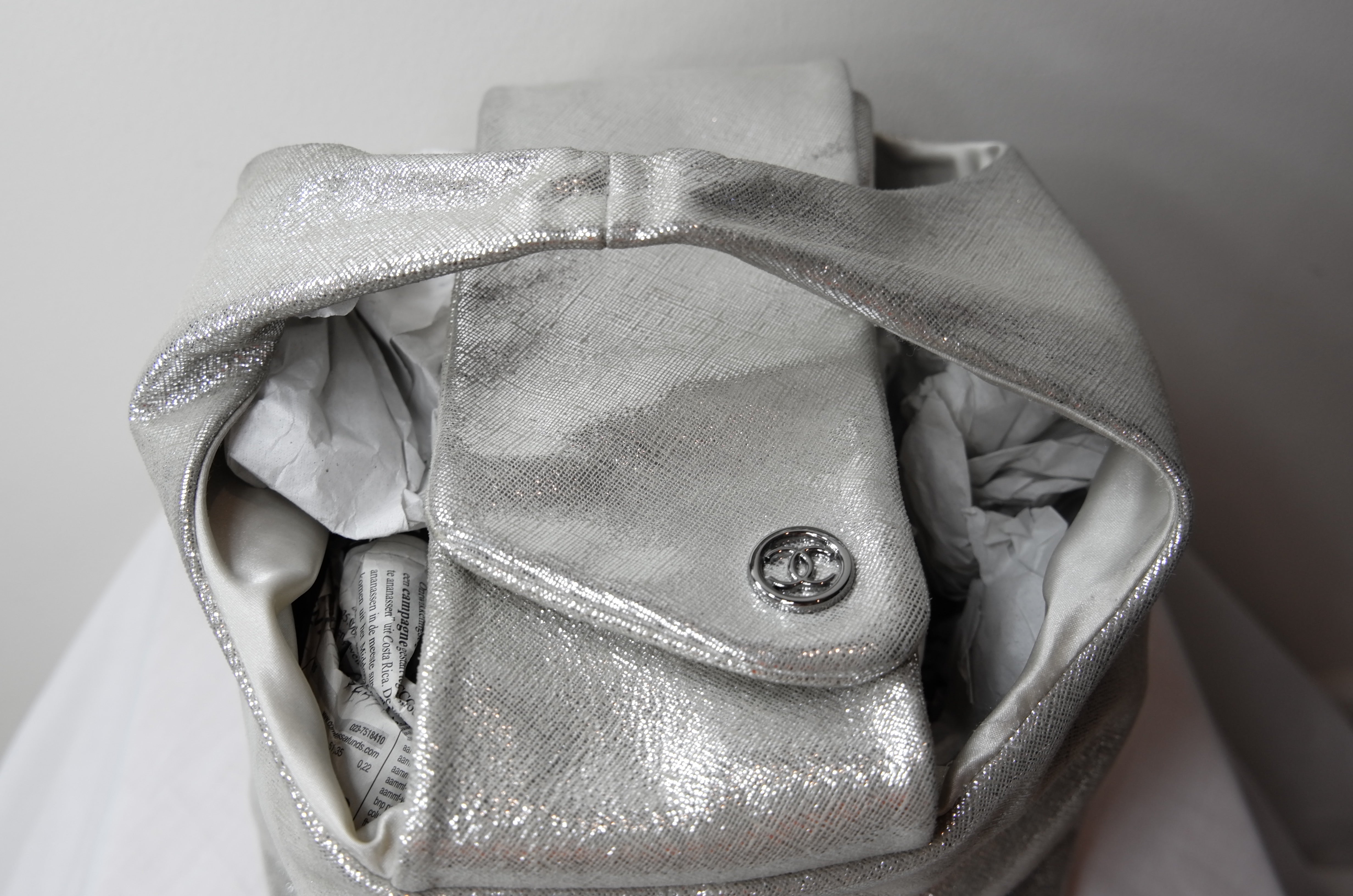 Chanel Bucket Bag in Silver Metallic Leather