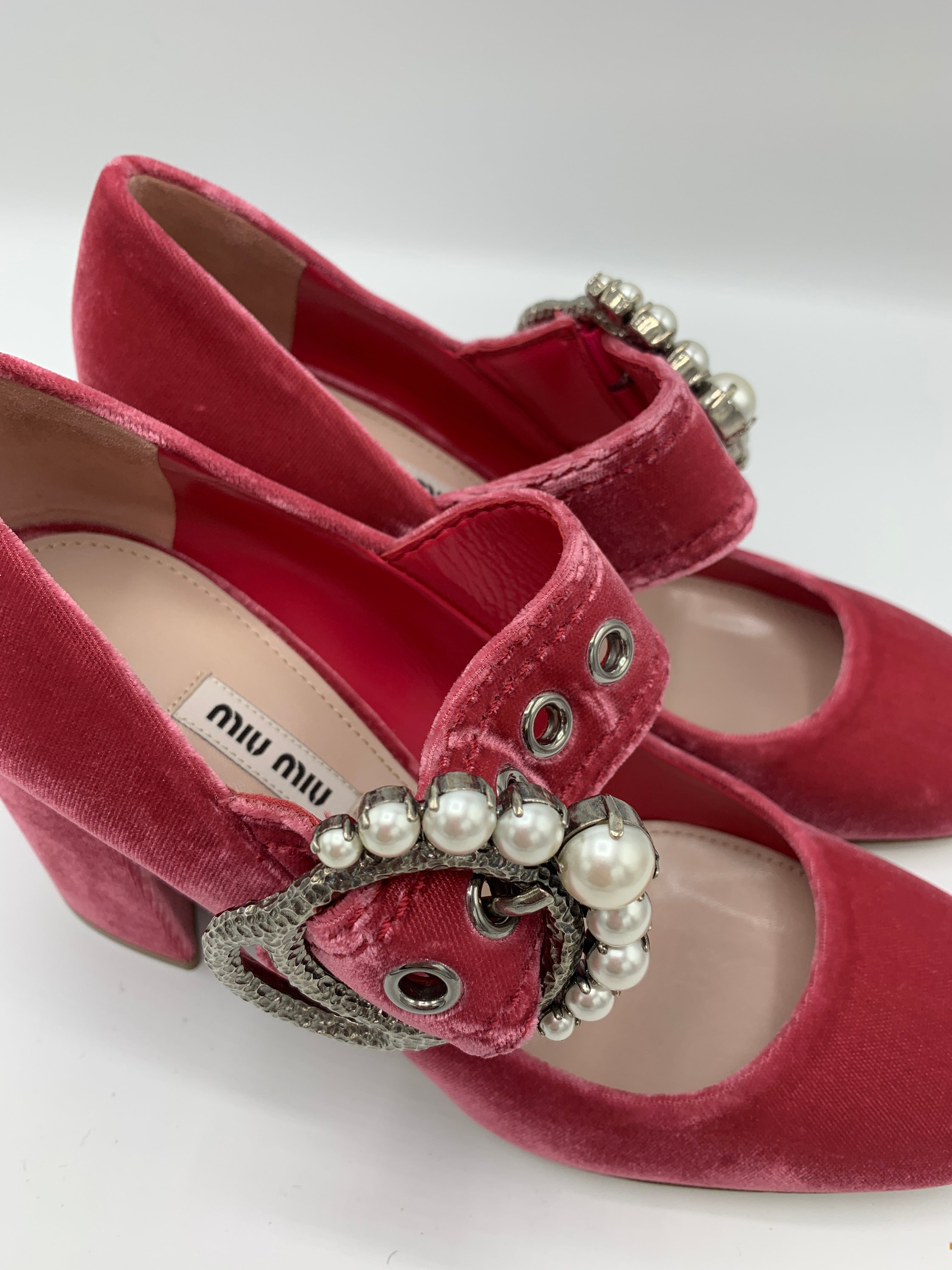 Miu Miu embellished velvet Mary Janes court shoes