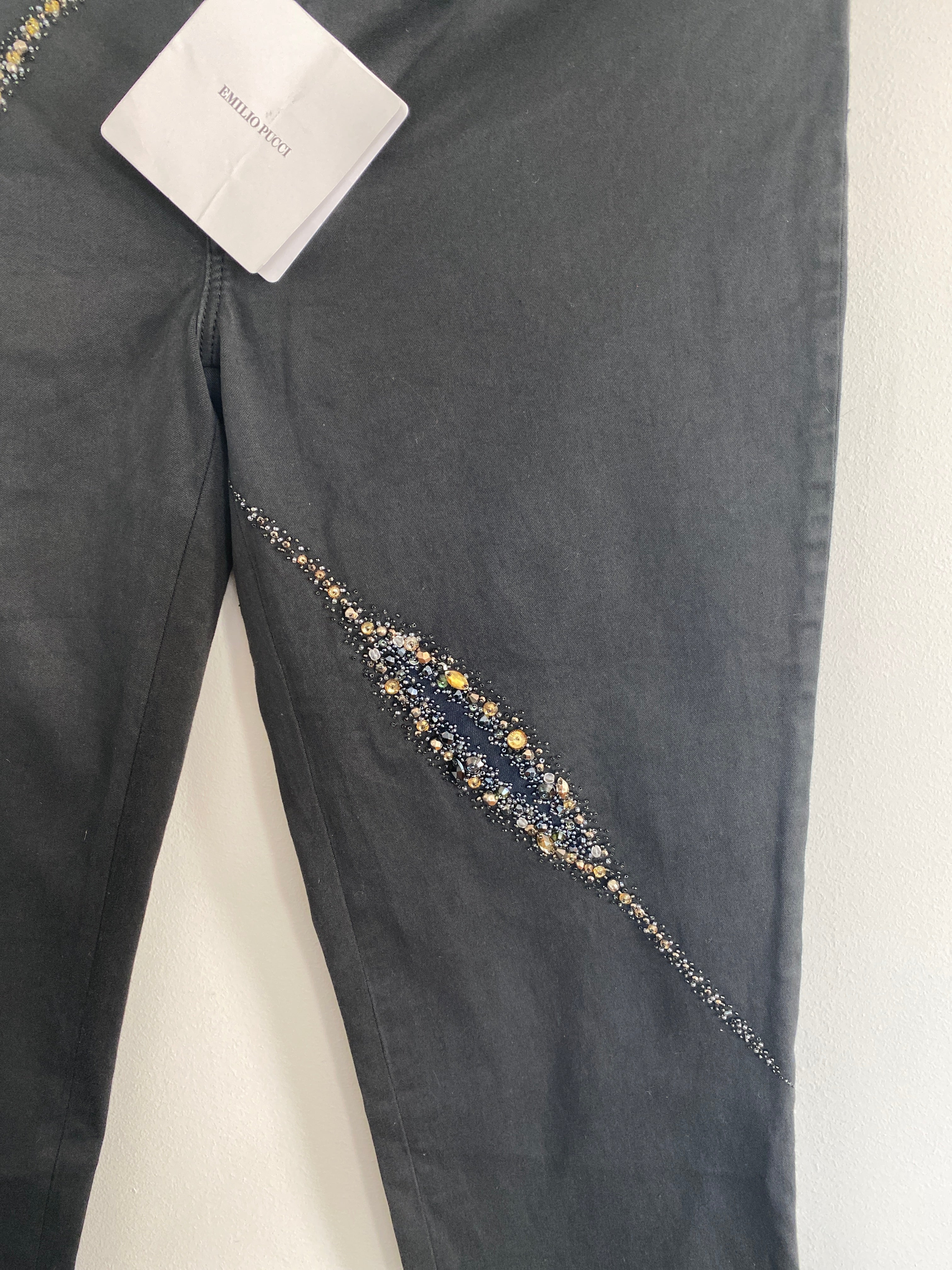 Emilio Pucci New With Tags Black Embellished Jeans