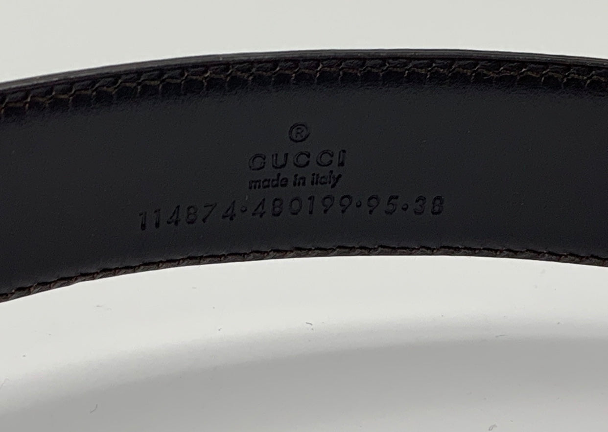 Gucci belt with large Gucci logo in green leather and monogram canvas