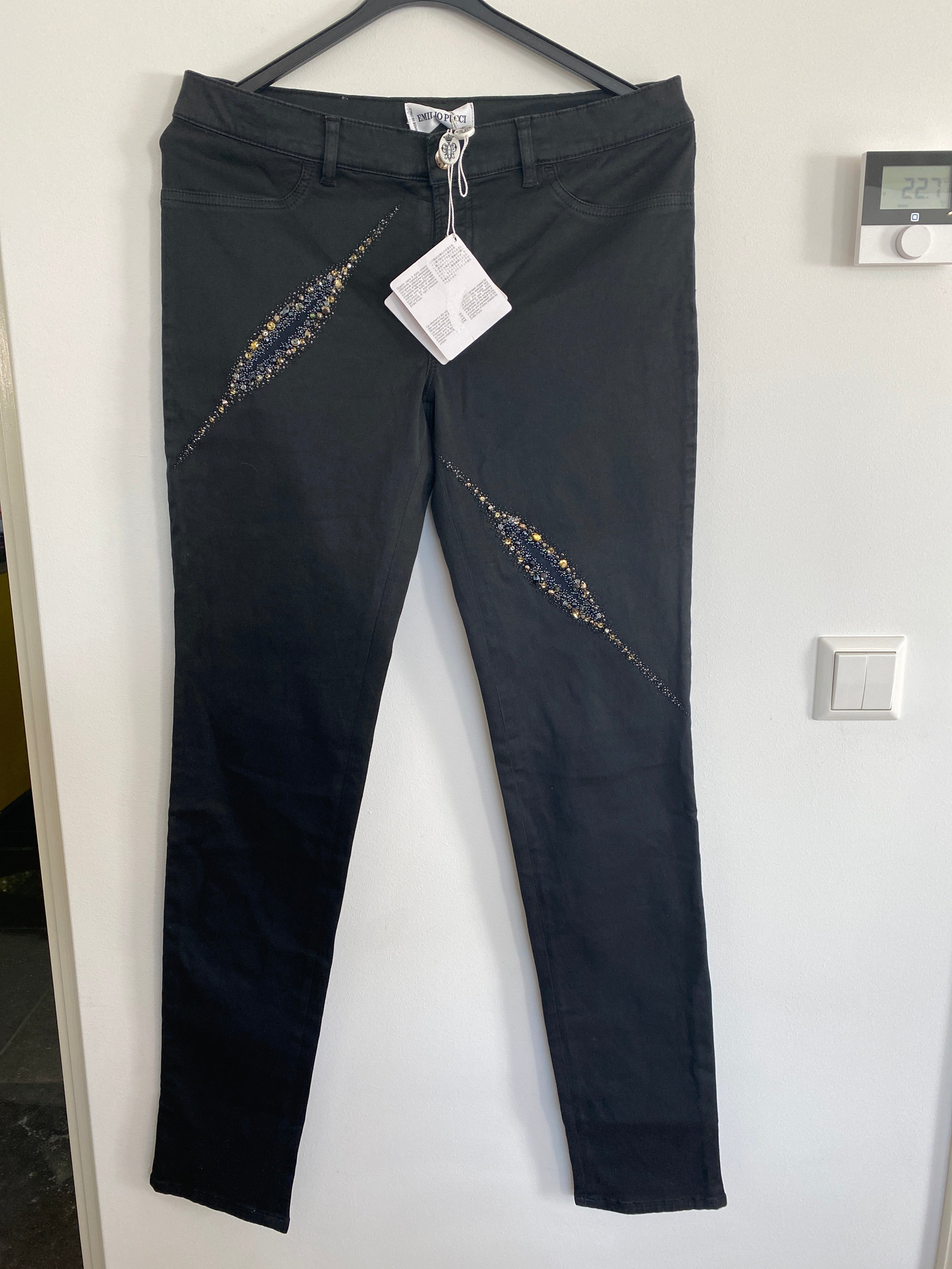 Emilio Pucci New With Tags Black Embellished Jeans