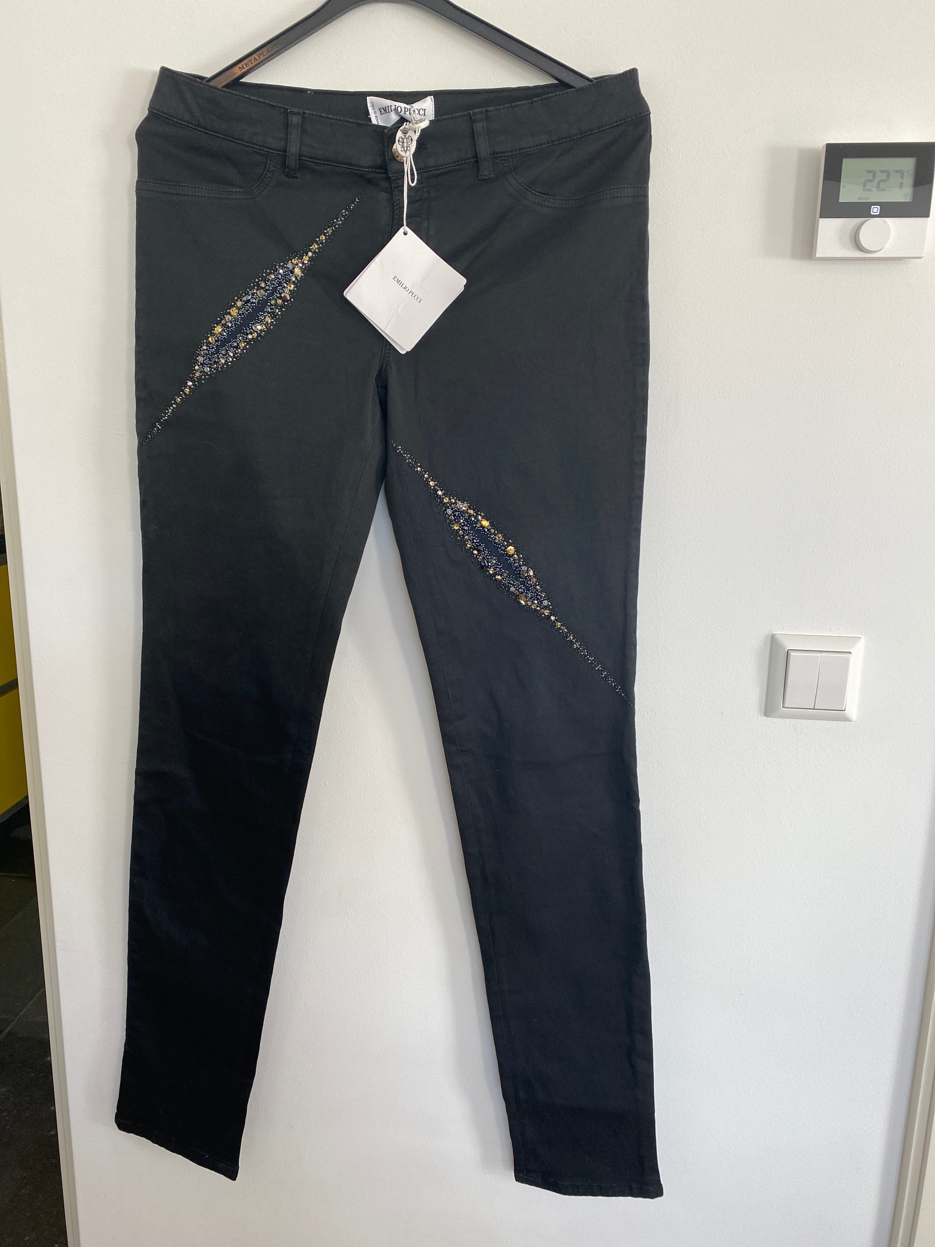 Emilio Pucci New With Tags Black Embellished Jeans