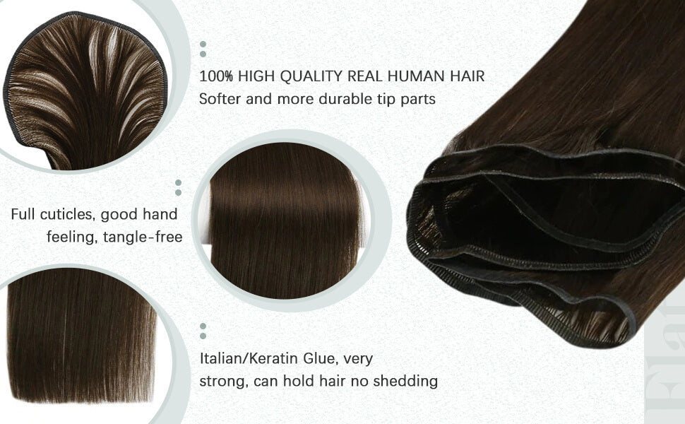 100% HIGH QUALITY REAL HUMAN HAIR Softer and more durable tip parts