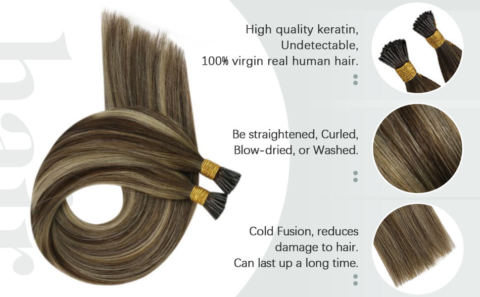 I Tip Hair Extensions Virgin Hair Balayage Dark Brown Highlight Blonde Color