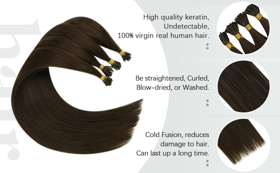 I Tip Hair Extensions Virgin Hair Single Color Dark Brown