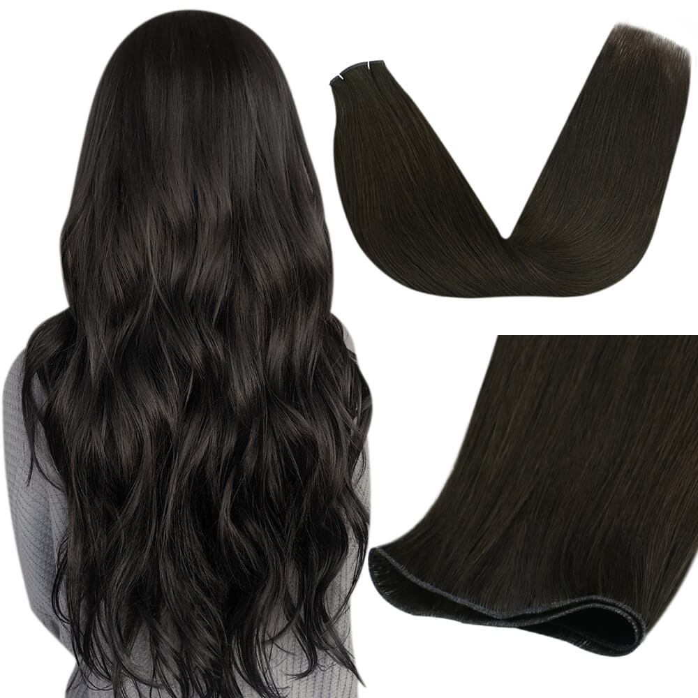 Virgin Genius Weft Hair Extensions Human Hair Bundles Natural Black #1B |Youngsee