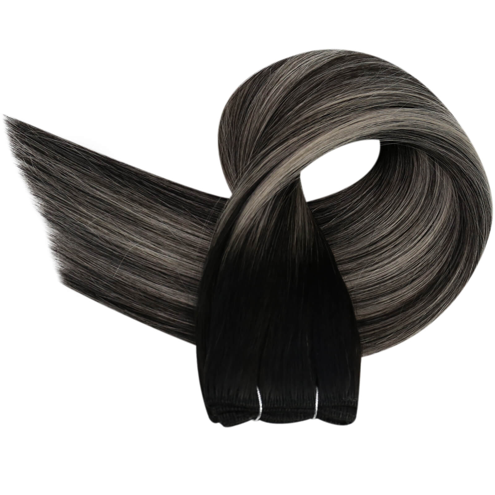 Virgin Machine Weft Hair Bundles Balayage Black With Silver #1B/Silver/1B |Youngsee
