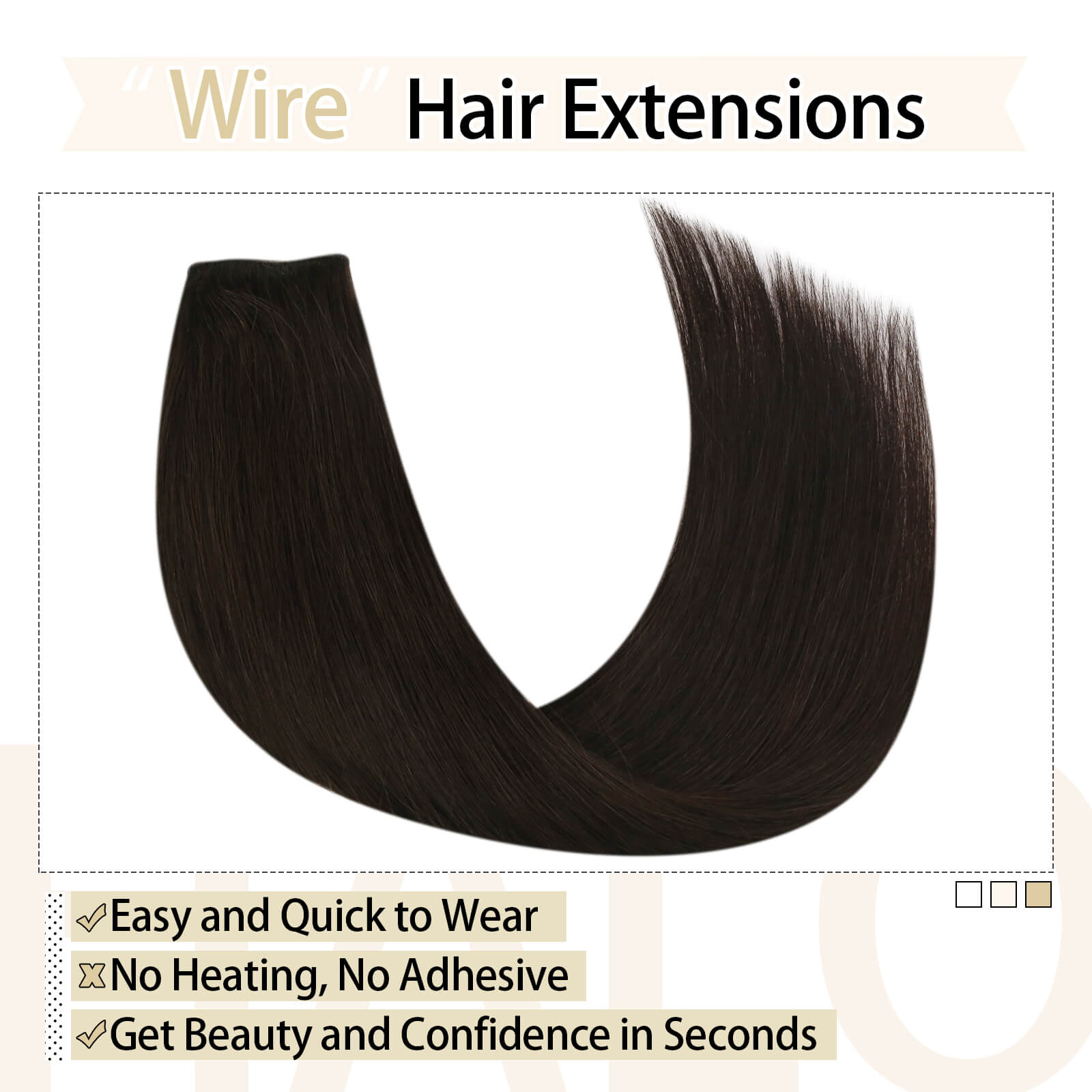 Wire Hair Extensions Human Hair Wire Extensions Darkest Brown #2 |Youngsee