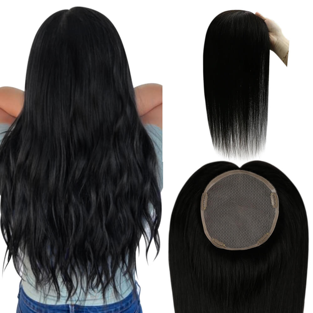 Topper Hair Pieces Human Hair Topper Straight Hair Off Black #1b-5*5 inch |Youngsee