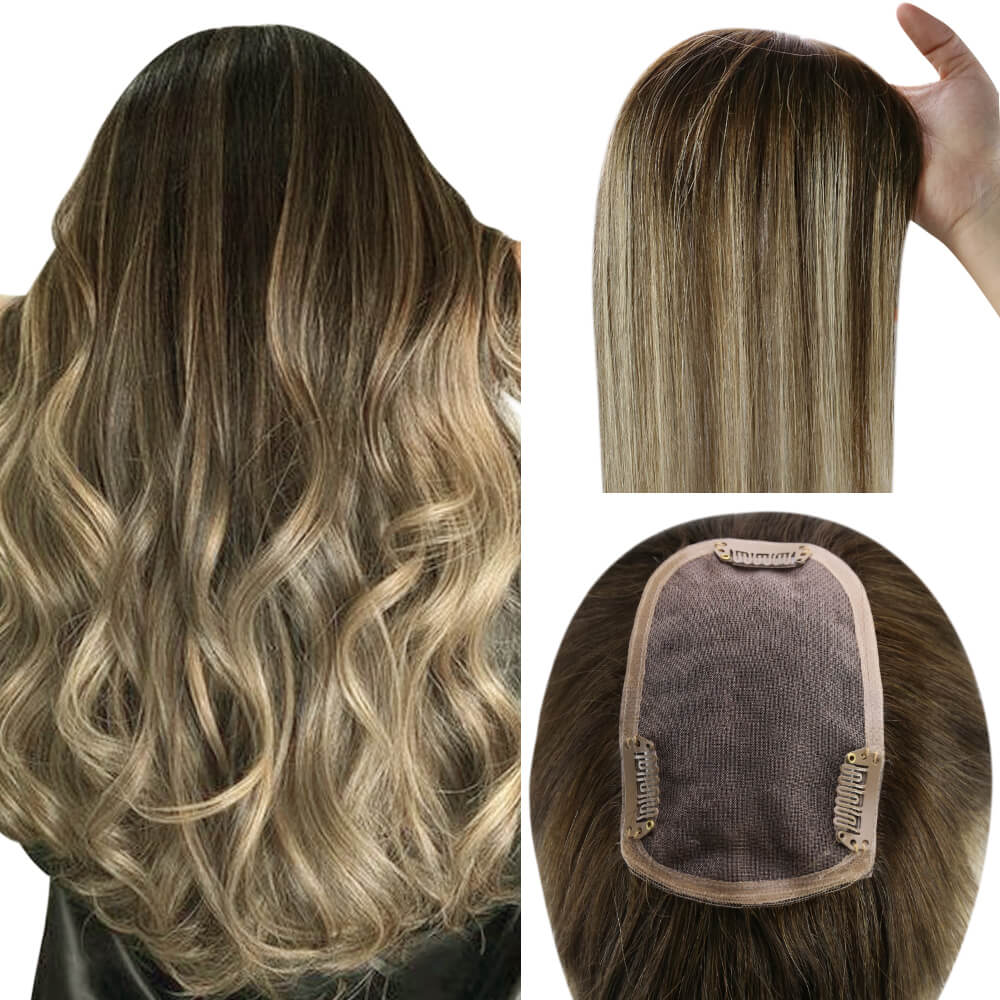 Topper Hair Pieces Balayage Brown Highlight Blonde #4/27/4-3*5 inch |Youngsee