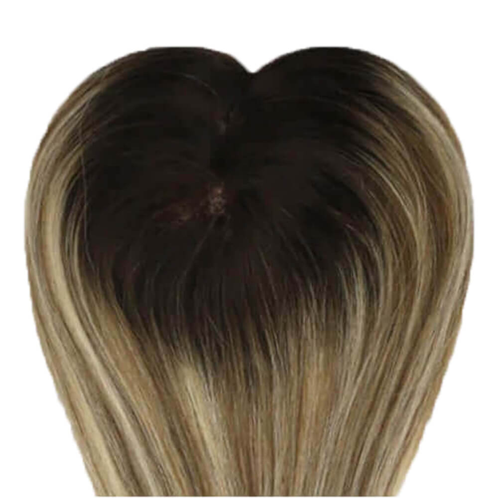 Topper Hair Pieces For Women Balayage Brown To Blonde #3/8/22-5*5 inch |Youngsee