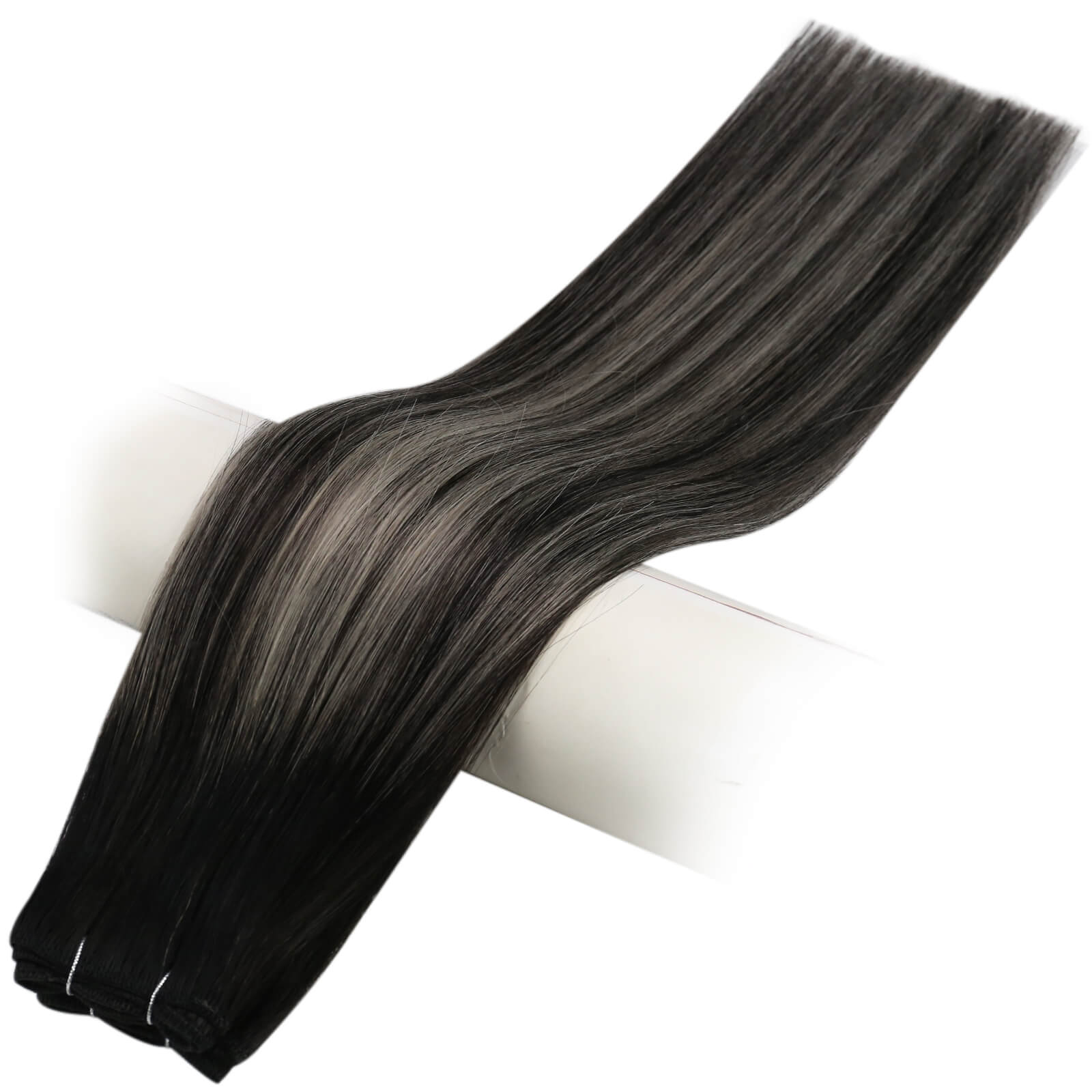 Virgin Machine Weft Hair Bundles Balayage Black With Silver #1B/Silver/1B |Youngsee