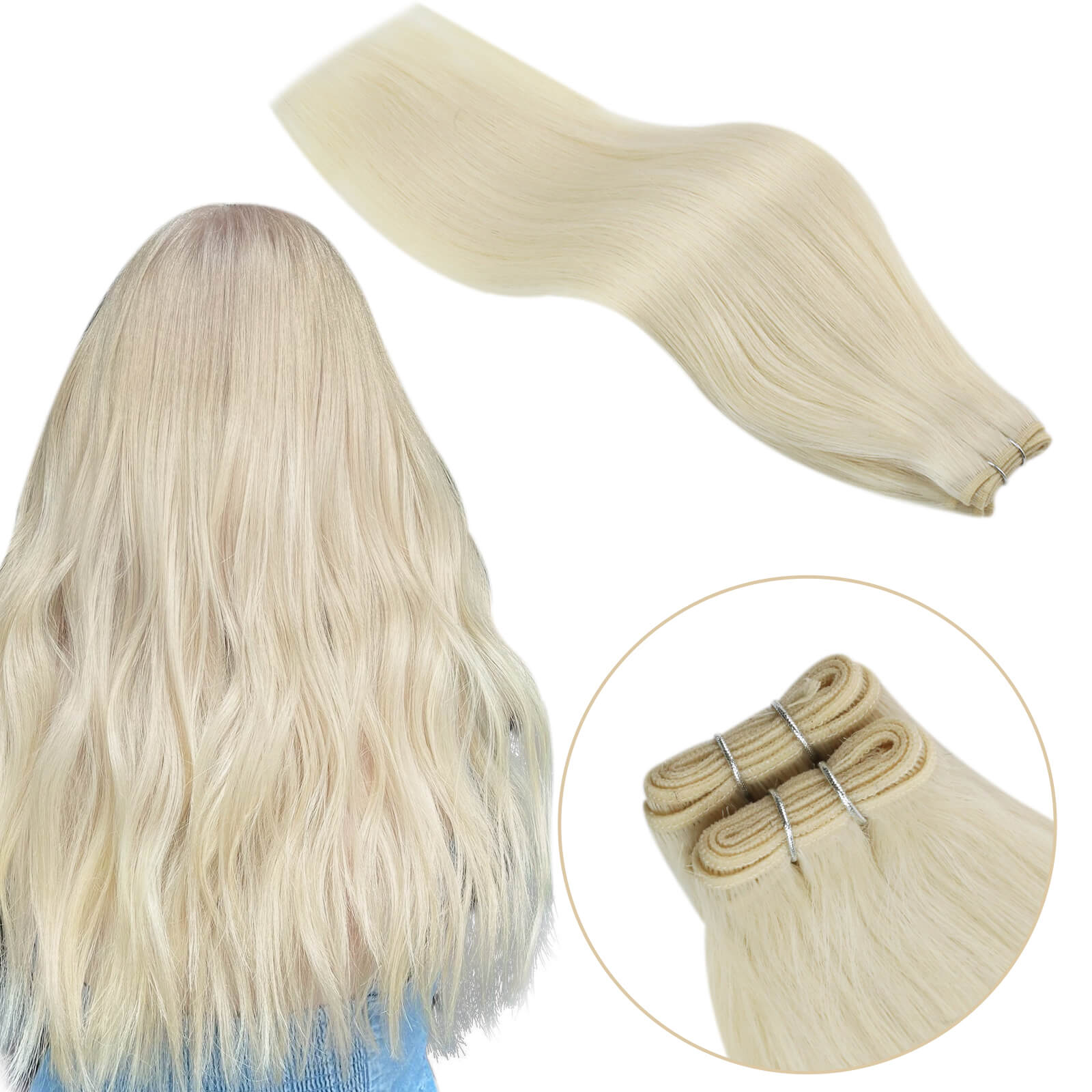 Sew in Weave Virgin Human Hair Weft Extensions Platinum Blonde #60 |Youngsee