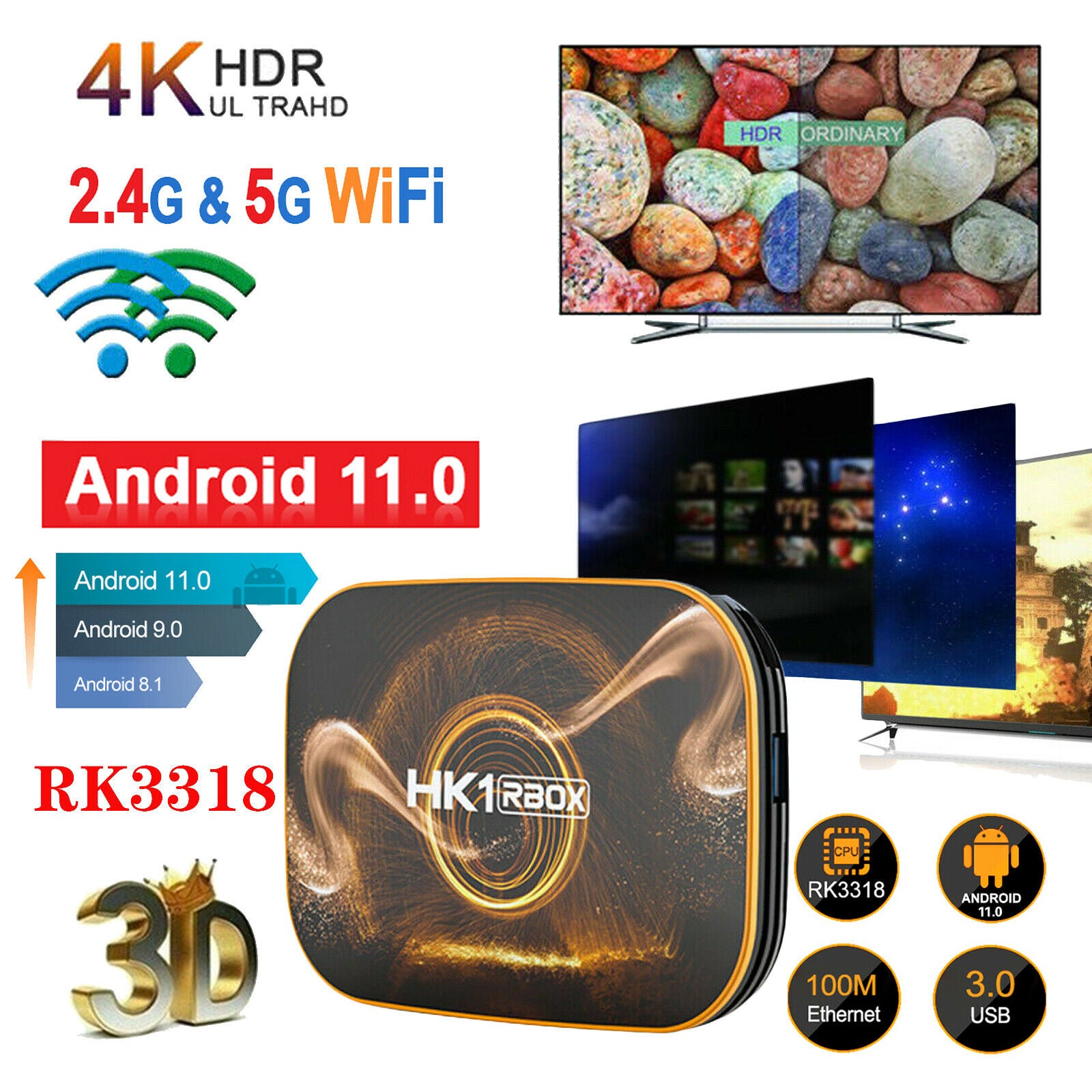 HK1 RBOX Pro Smart TV BOX Android 11.0 Quad Core 4K UHD 5G WIFI Streamer Player