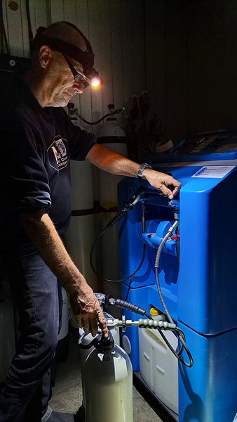 OrcaTorch TD01 dive headlamp on the head