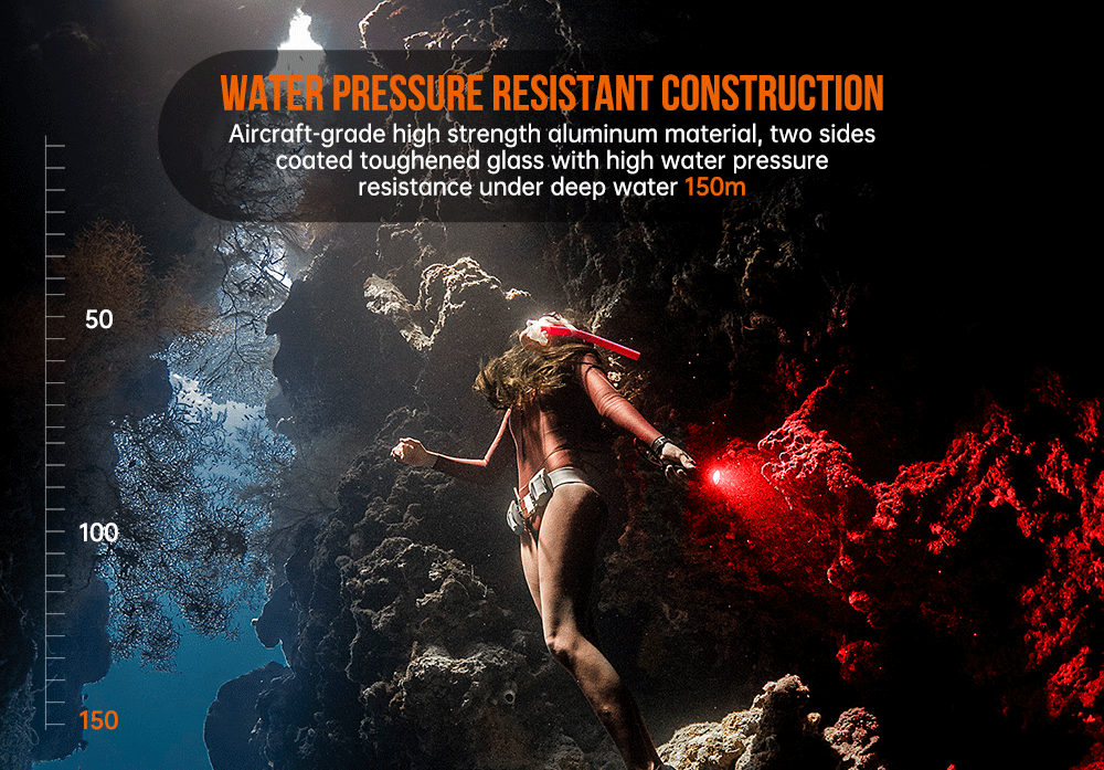 OrcaTorch D530V Red Diving Light 150m waterproof