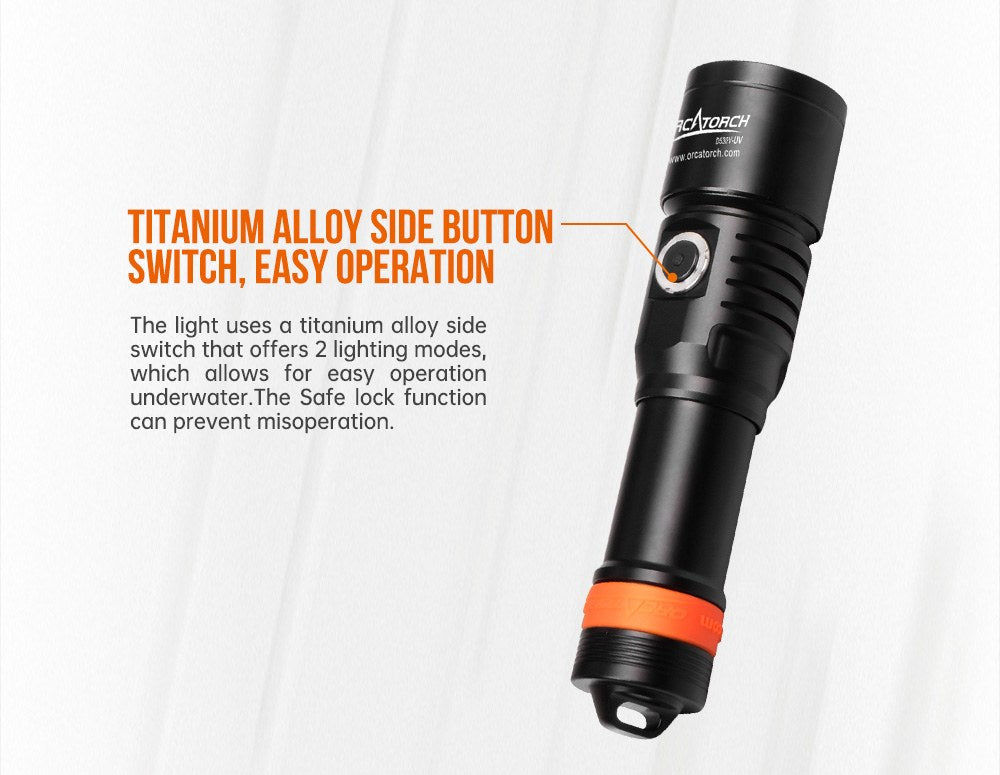 OrcaTorch D530V 395nmUV Scuba Dive Light Titanium alloy side button switch, easy operation