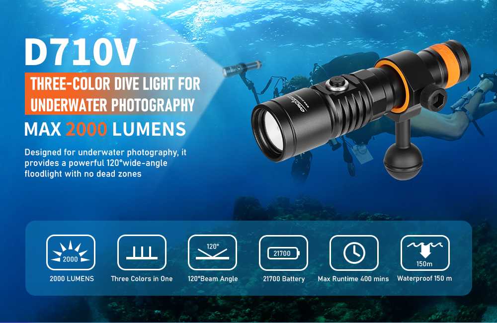 OrcaTorch D710V Underwater Video Light Max 2000 Lumens