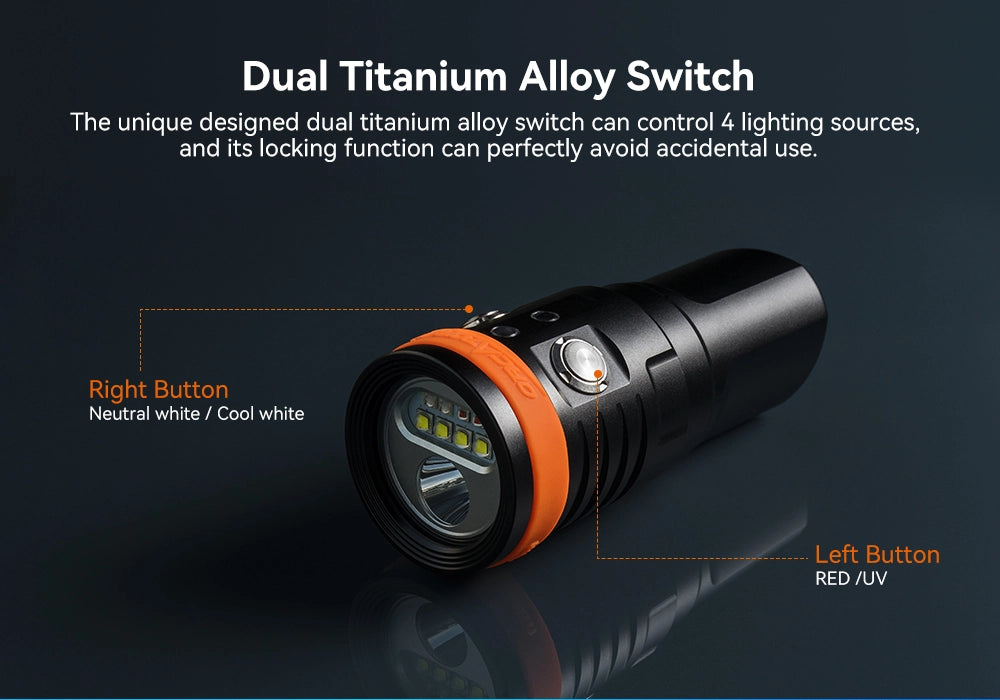 Orca Torch D900V Dive Light Dual Titanium Alloy Switch