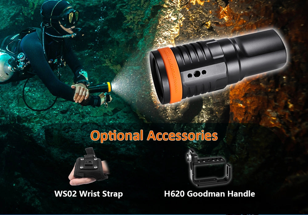 OrcaTorch D900V Dive Light Optional Accessories WS02 Wrist Strap and H620 goodman handle
