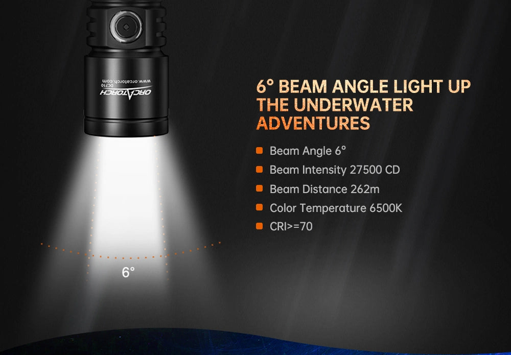 OrcaTorch DC710 Scuba Dive Light, 6° Beam Angle Light up the underwater adventures