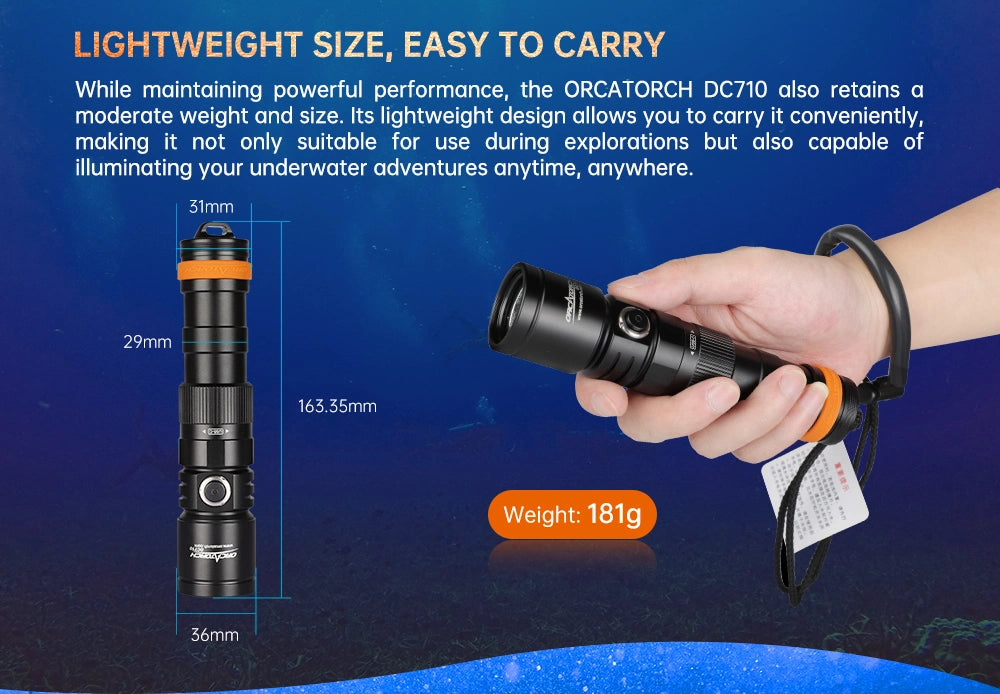 OrcaTorch DC710 Dive Light, Lightweight and easy to carry