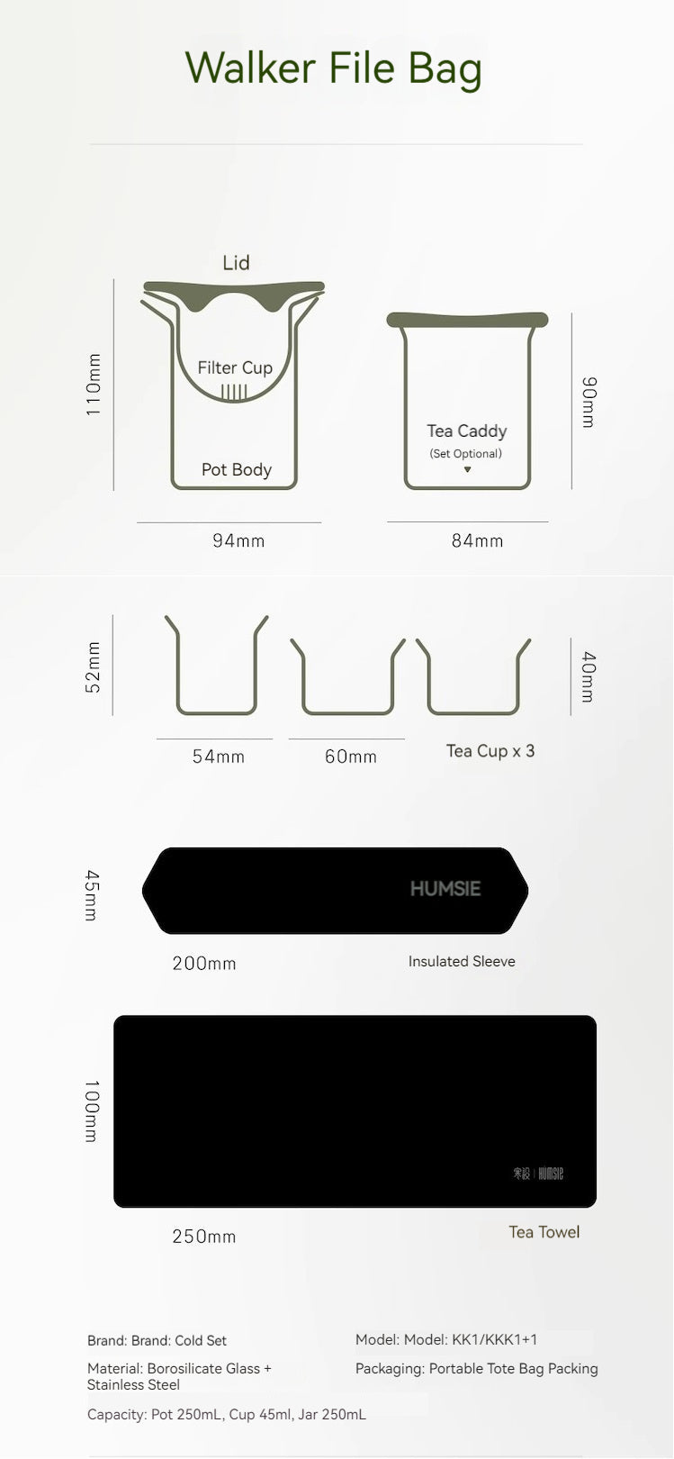 HUMSIE Travel Tea Set Carrying Quick Cup One Pot Two Cups Outdoor Kung Fu Tea Cup Simple Brewing Teapot Set