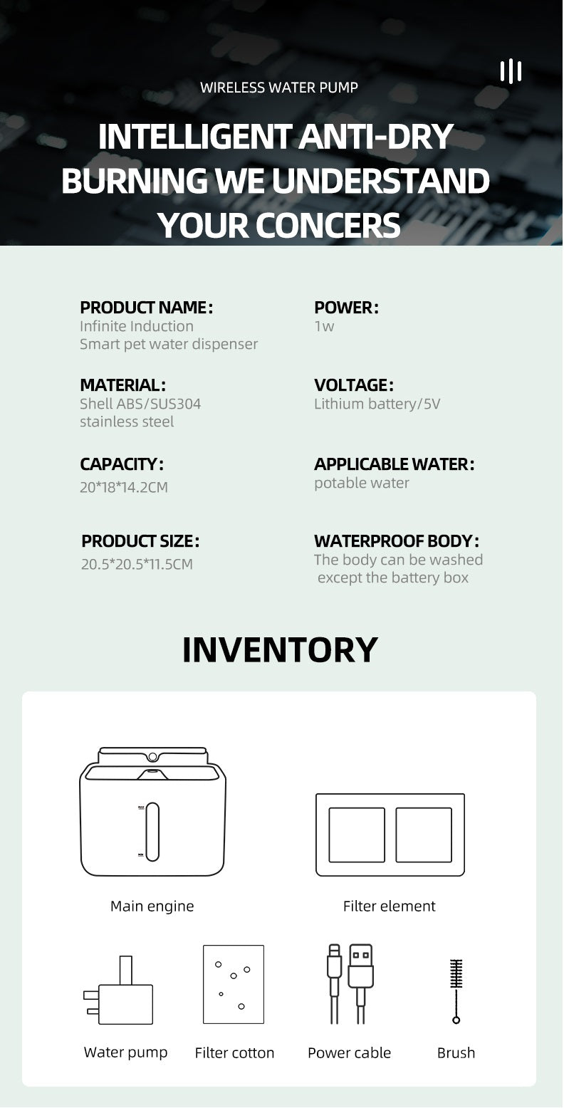 V2com Pet Wireless Water Dispenser Intelligent Induction Water Charging Portable Mobile Outdoor Cat Water Dispenser