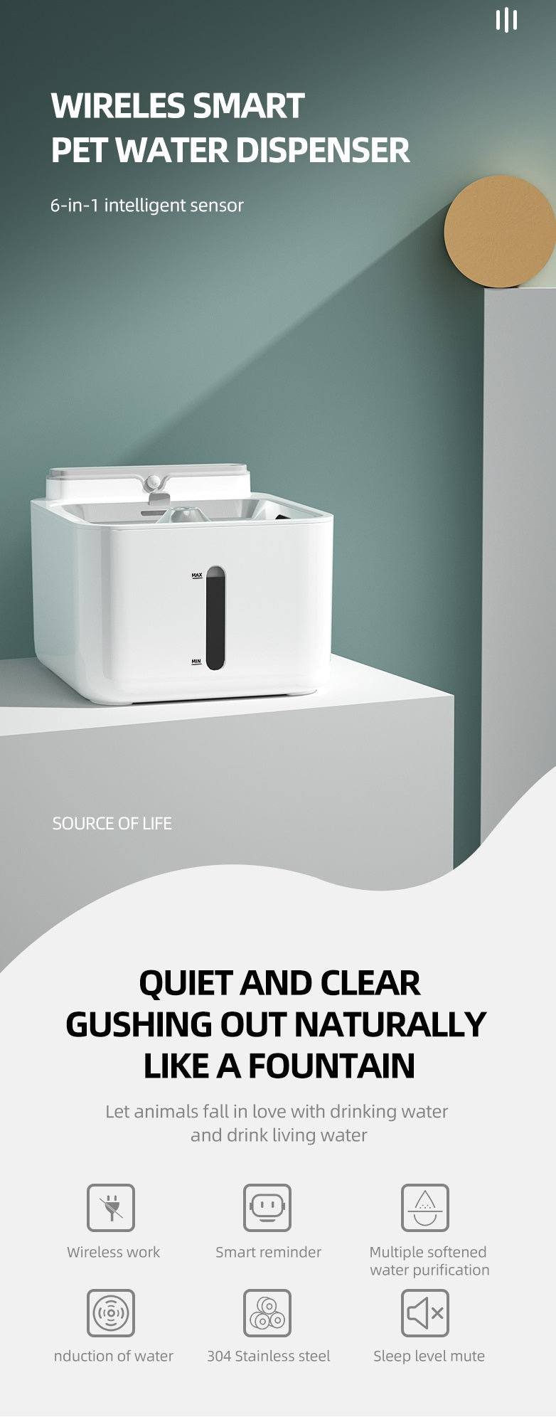 V2com Pet Wireless Water Dispenser Intelligent Induction Water Charging Portable Mobile Outdoor Cat Water Dispenser